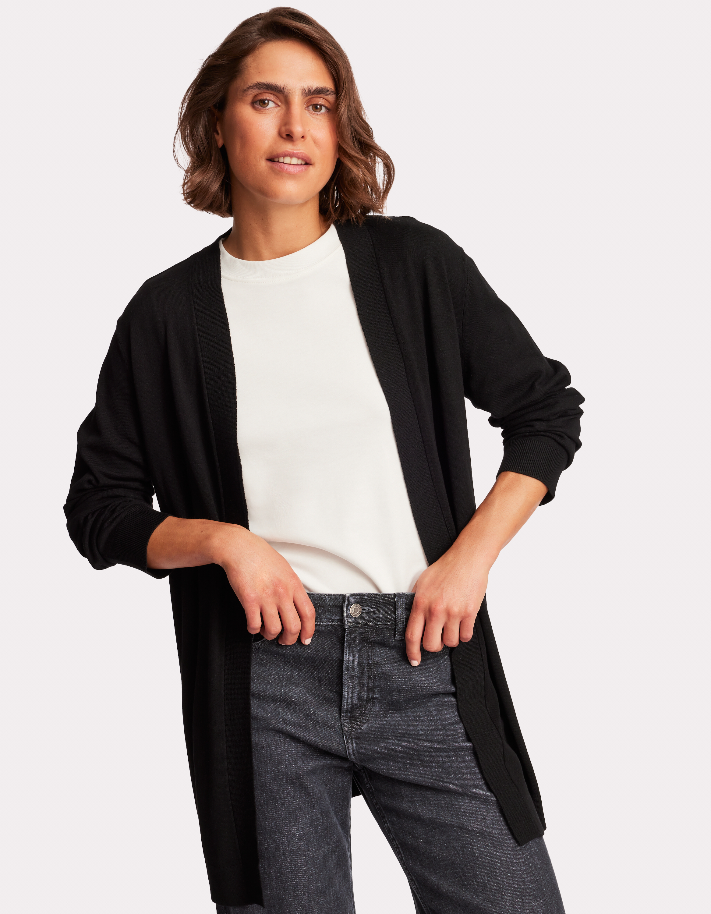 Gilet long en maille fine - noir - celio - Modalova