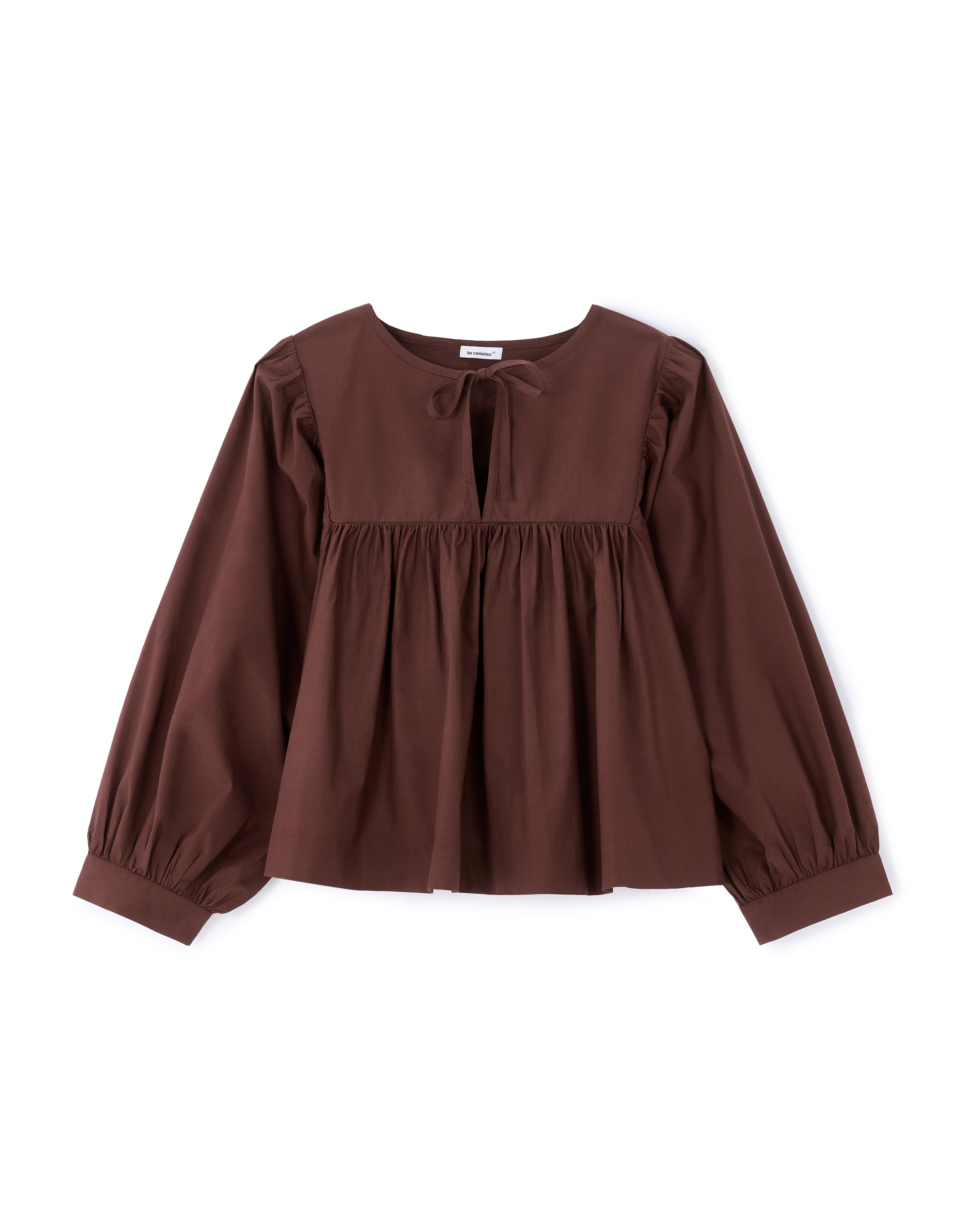 Blouse encolure tunisienne en coton - marron