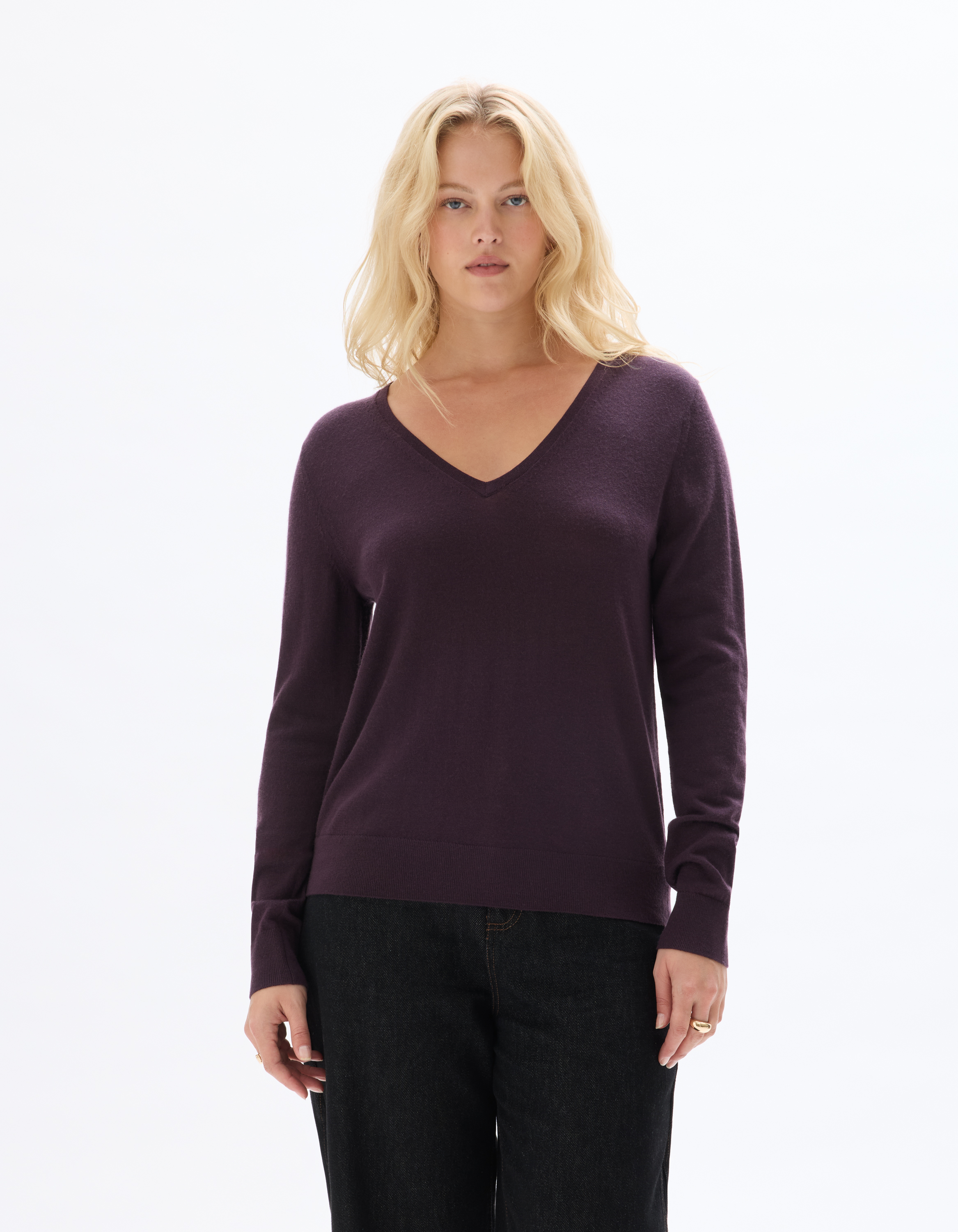 Pull 100% laine mérinos à col V - marron - celio - Modalova