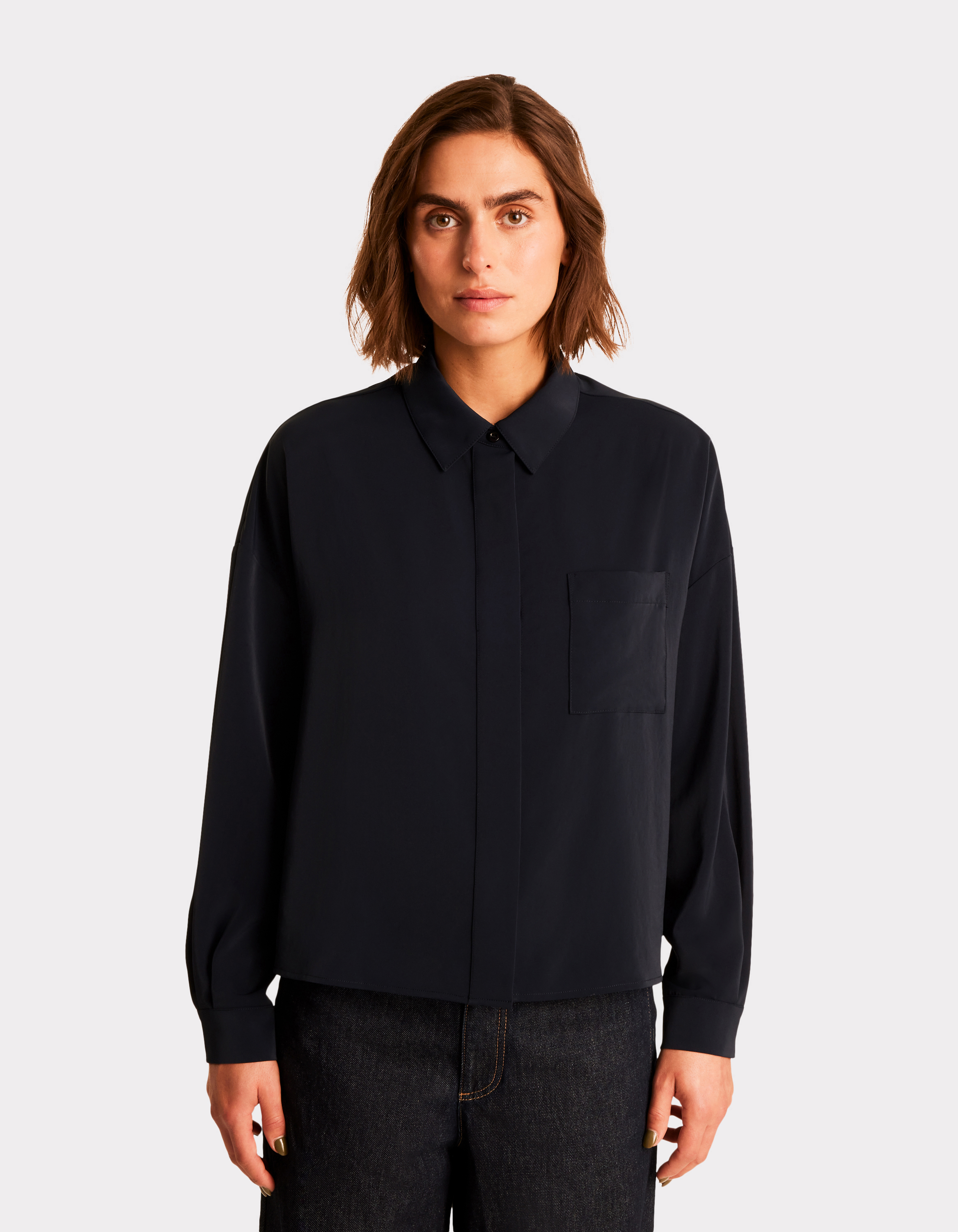 Chemise courte en satin - marine - celio - Modalova