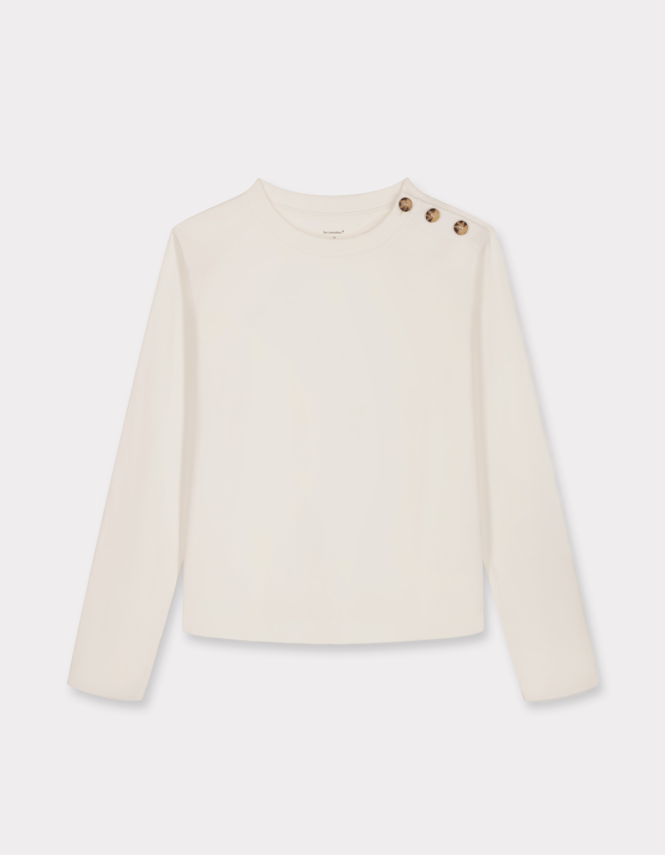 T-shirt boutonné à manches longues - ecru