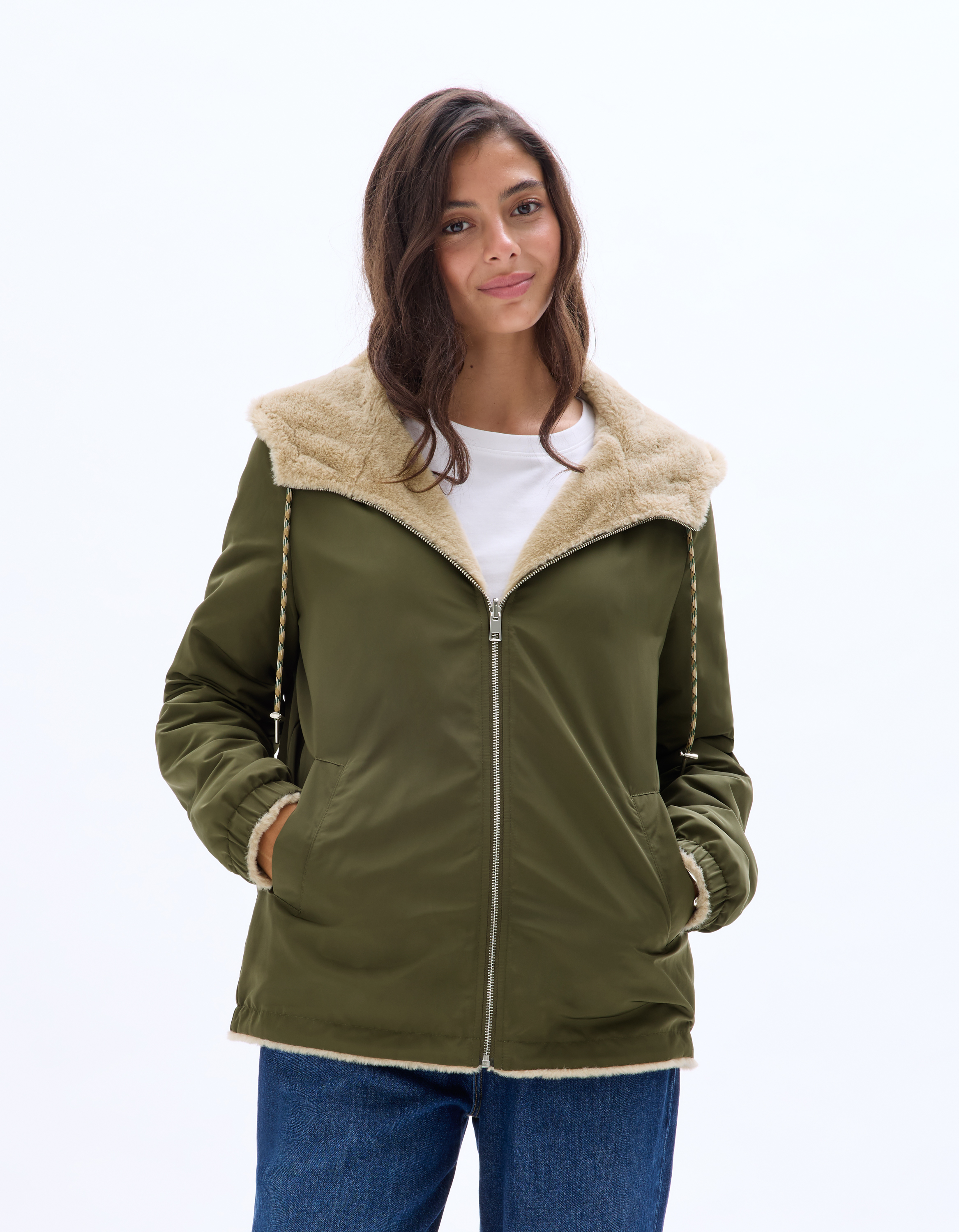 Parka réversible intérieur duveteux - kaki - celio - Modalova