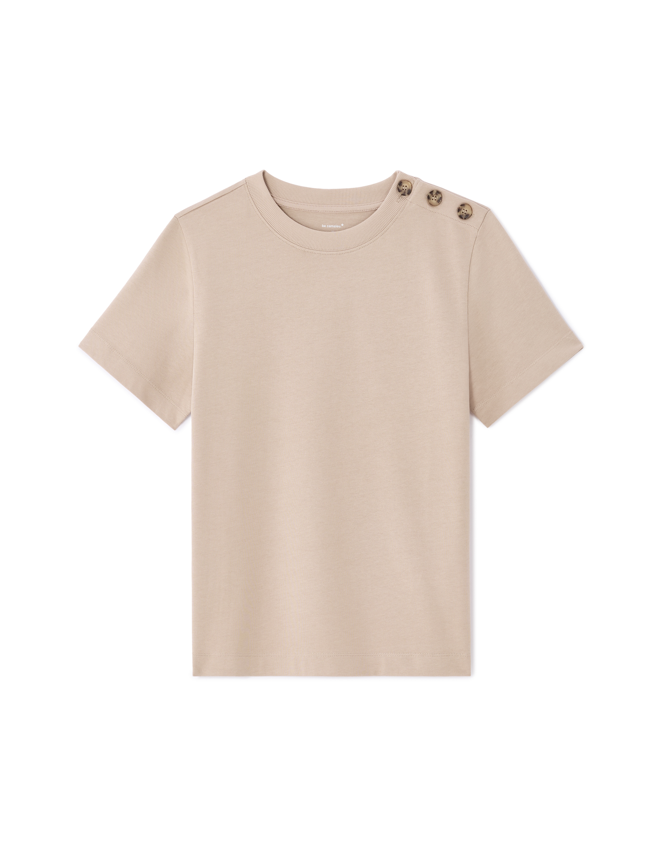 T-shirt en coton épais boutonné - beige
