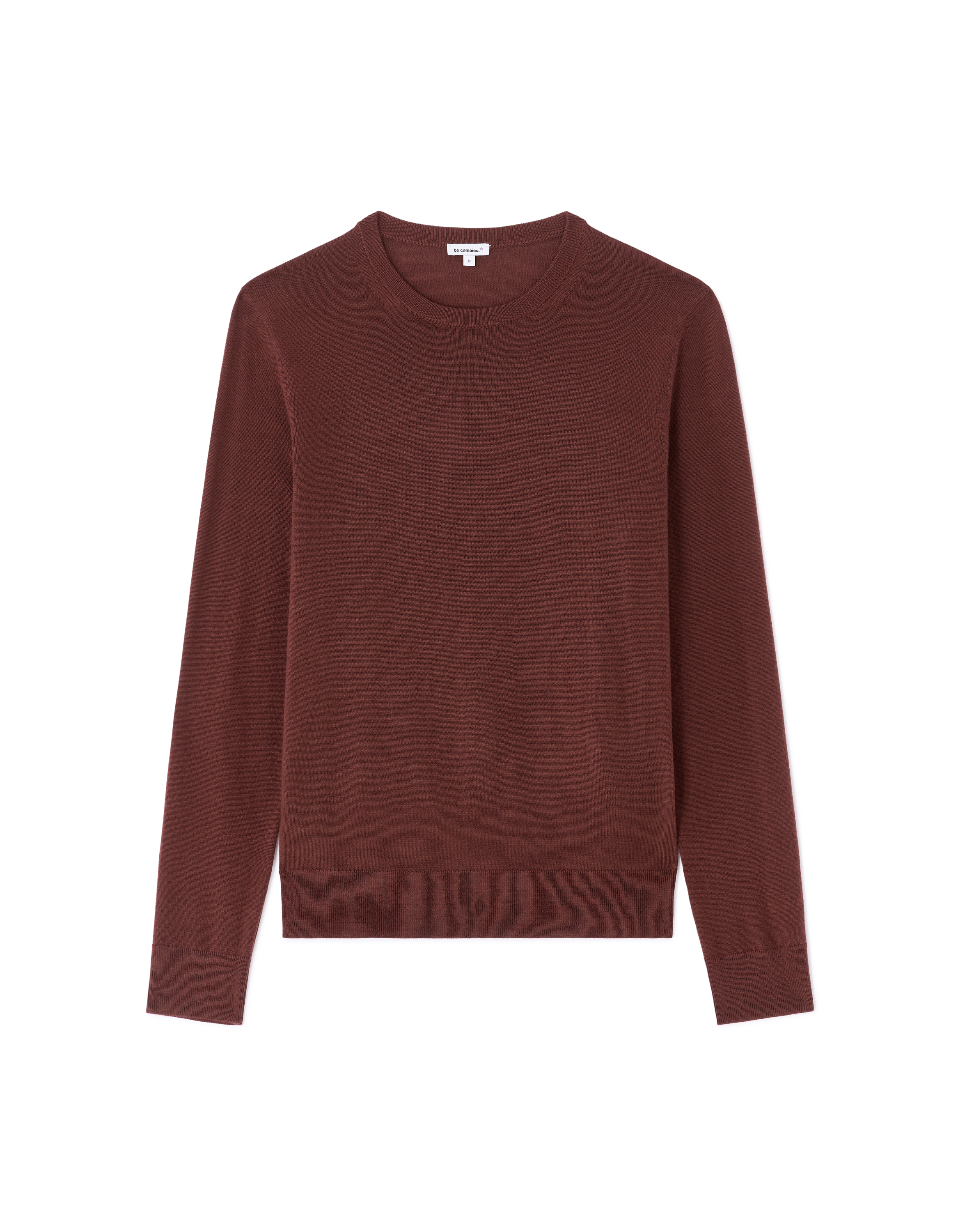 Pull 100% laine mérinos à col rond - marron