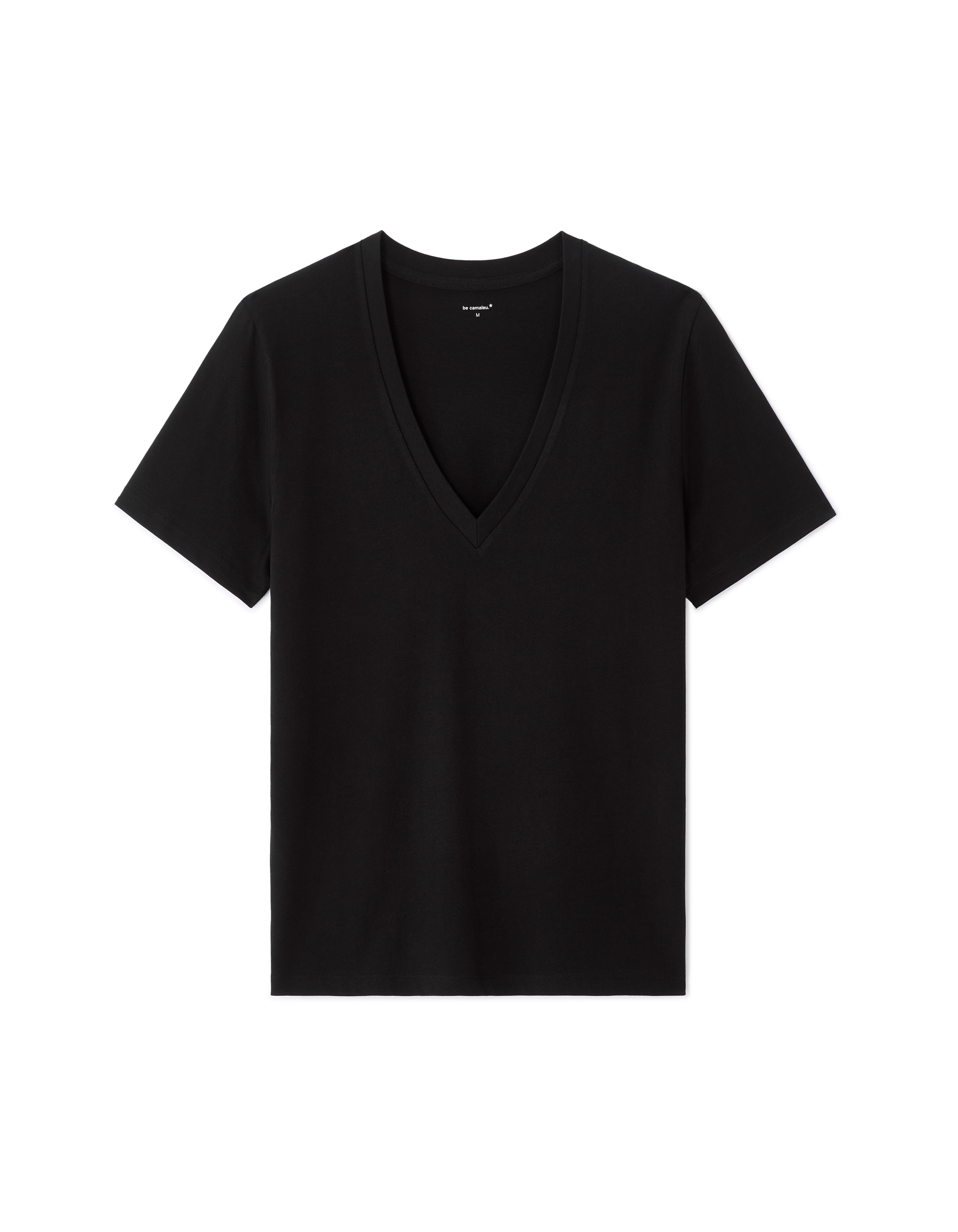 T-shirt manches courtes à col V - noir