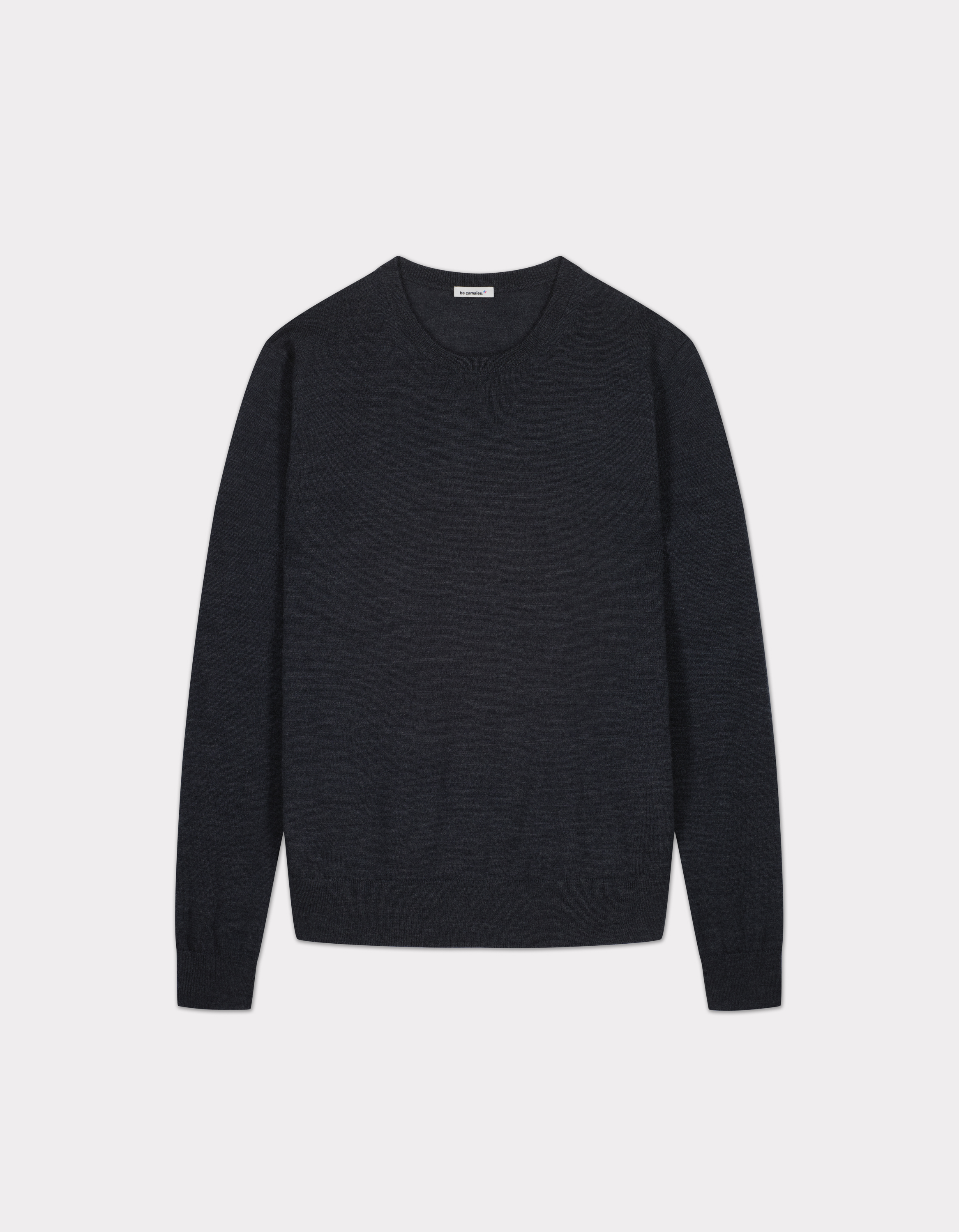 Pull 100% laine mérinos à col rond - gris anthracite
