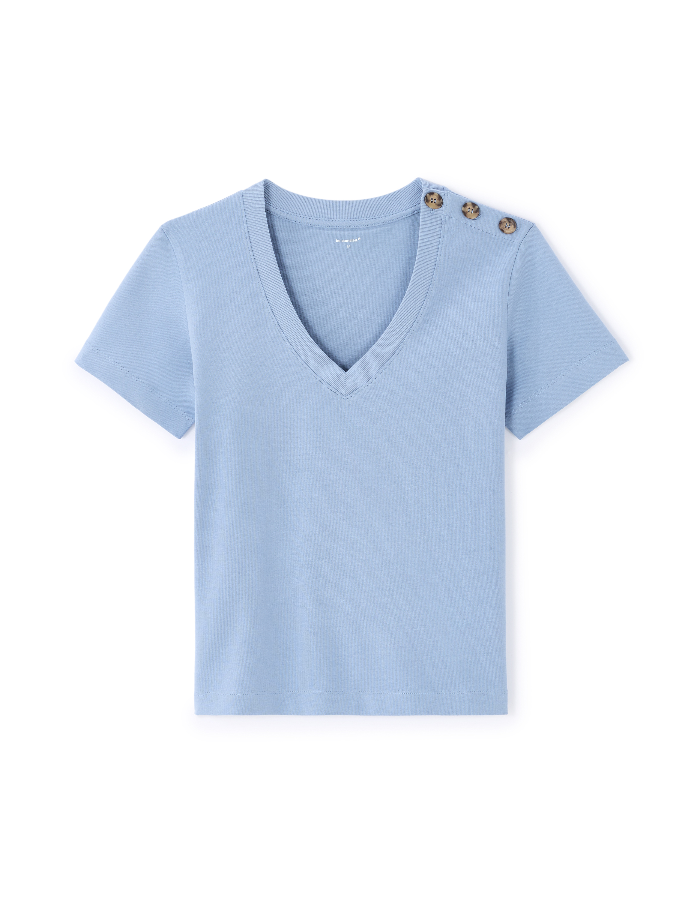 T-shirt en coton boutonné - bleu