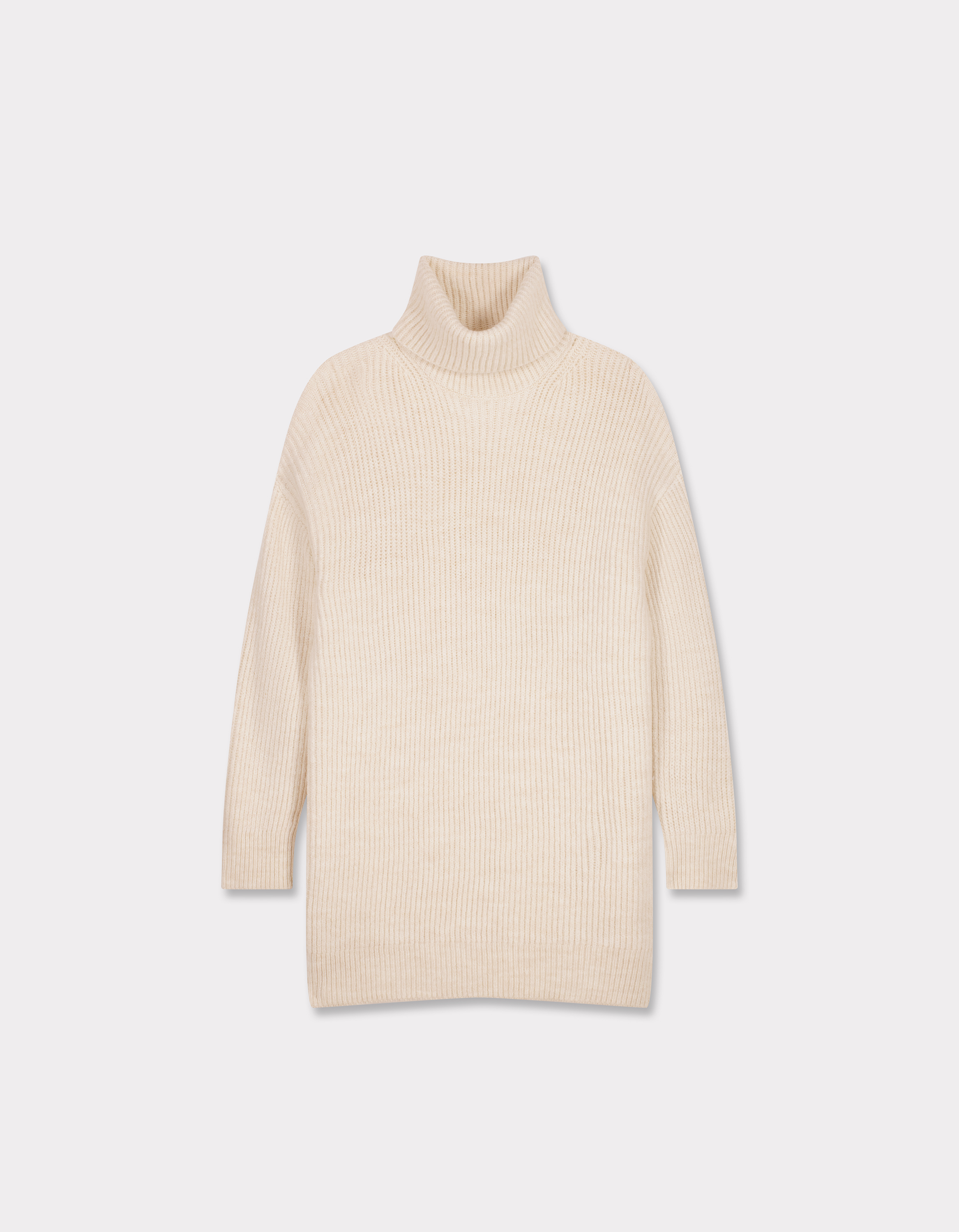 Robe mi longue en tricot col roulé - beige