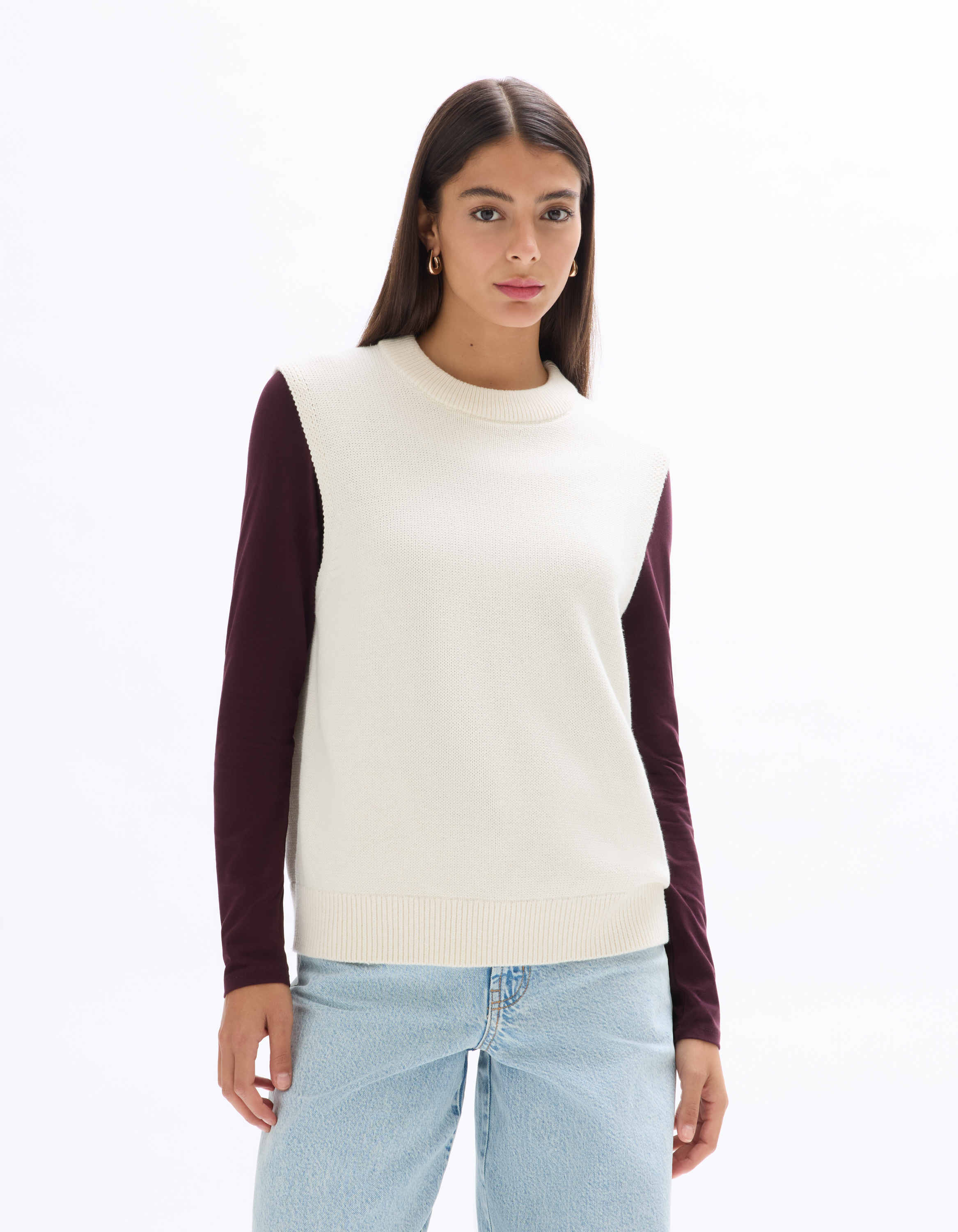 Pull sans manches col rond - ecru - celio - Modalova