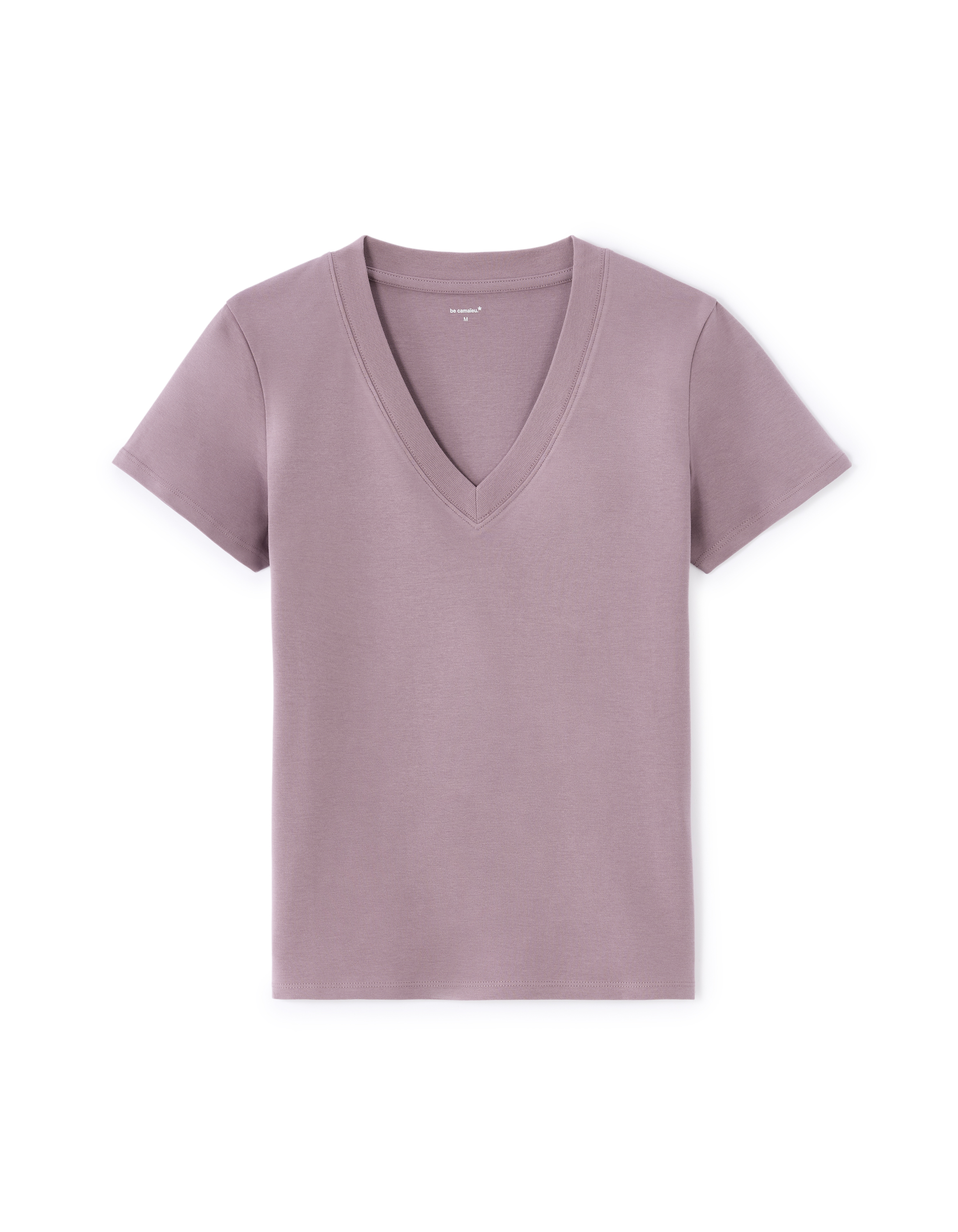 T-shirt en coton doux col V - violet