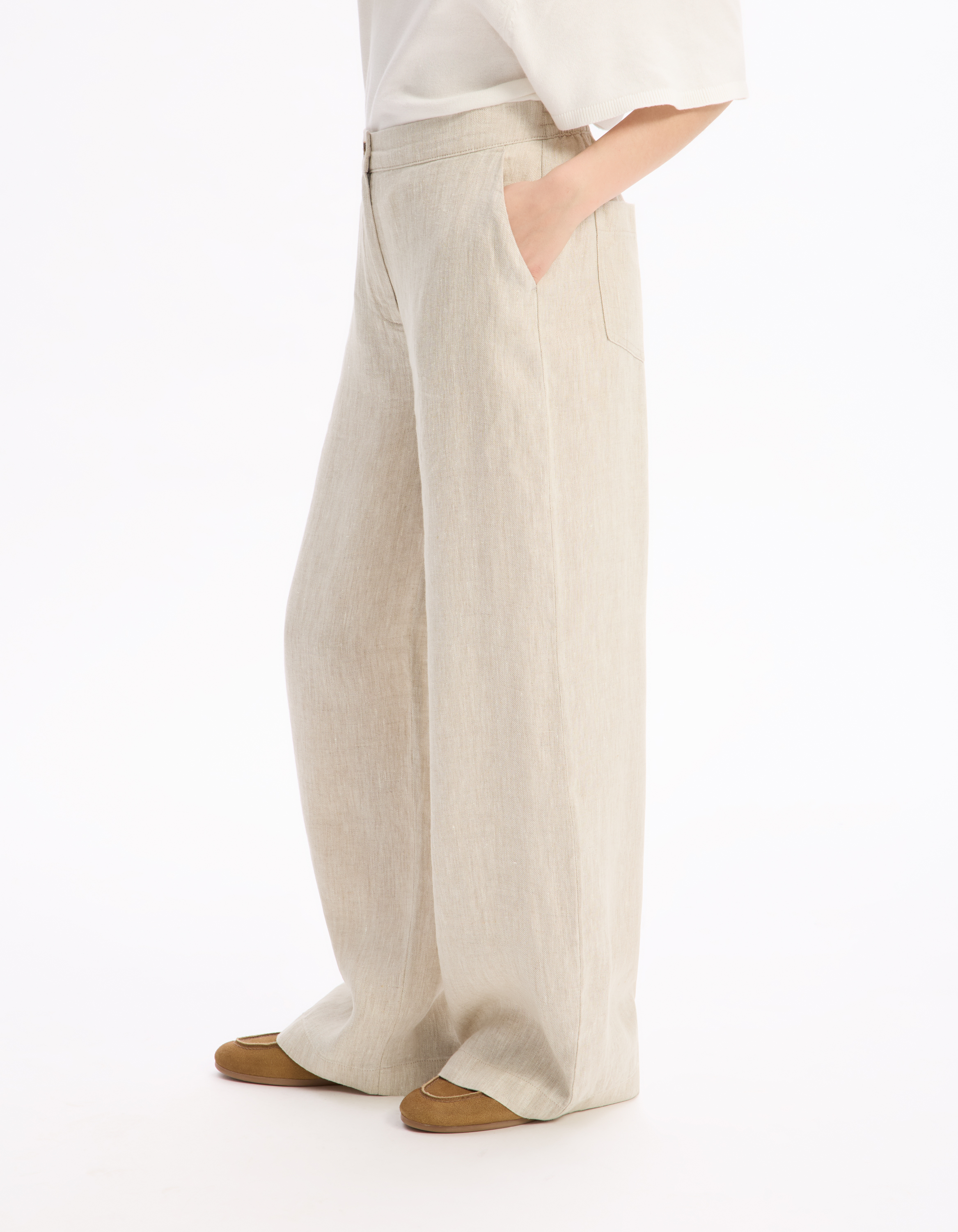 Pantalon en lin - beige - celio - Modalova