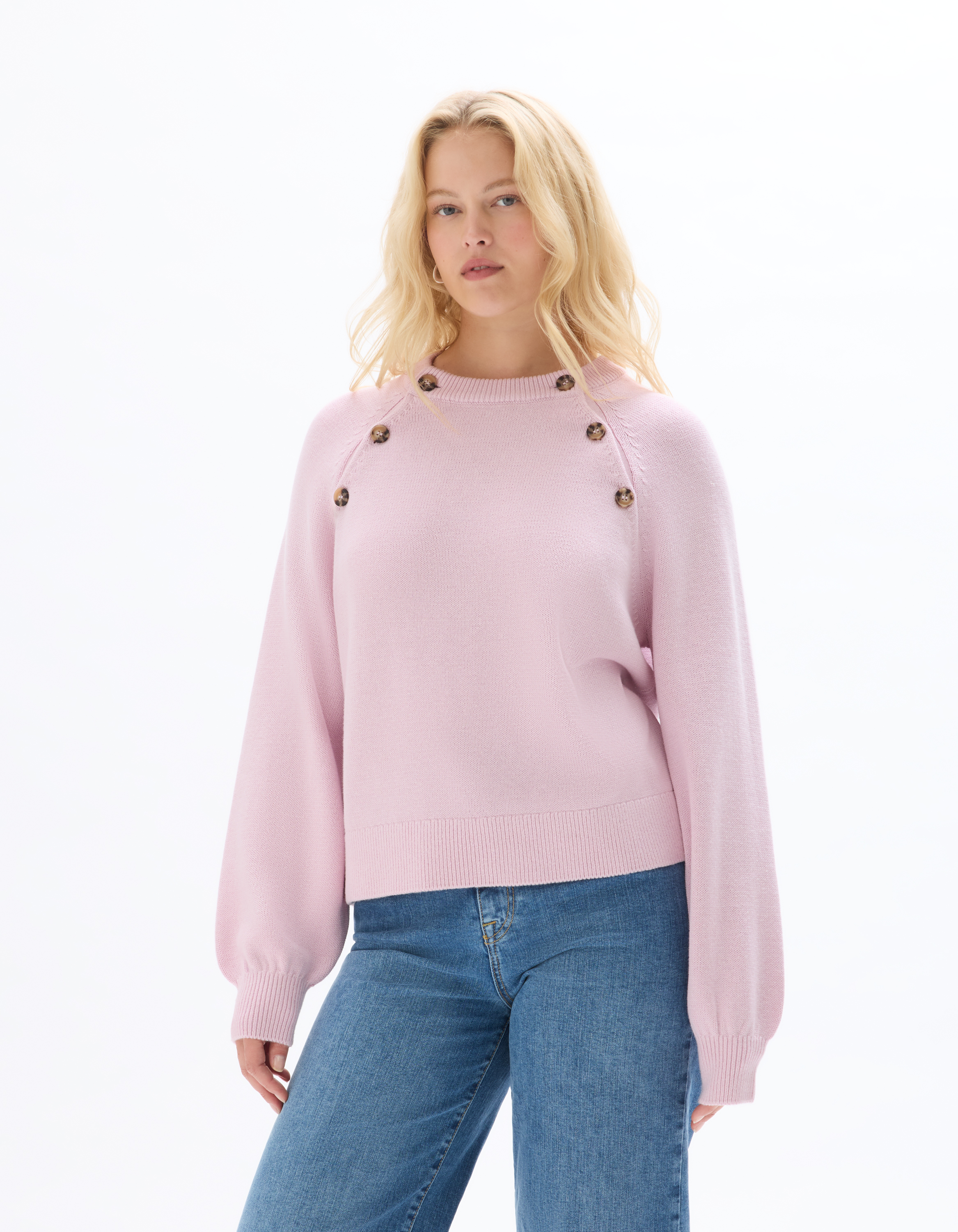 Pull col rond avec boutons décoratifs - rose - celio - Modalova