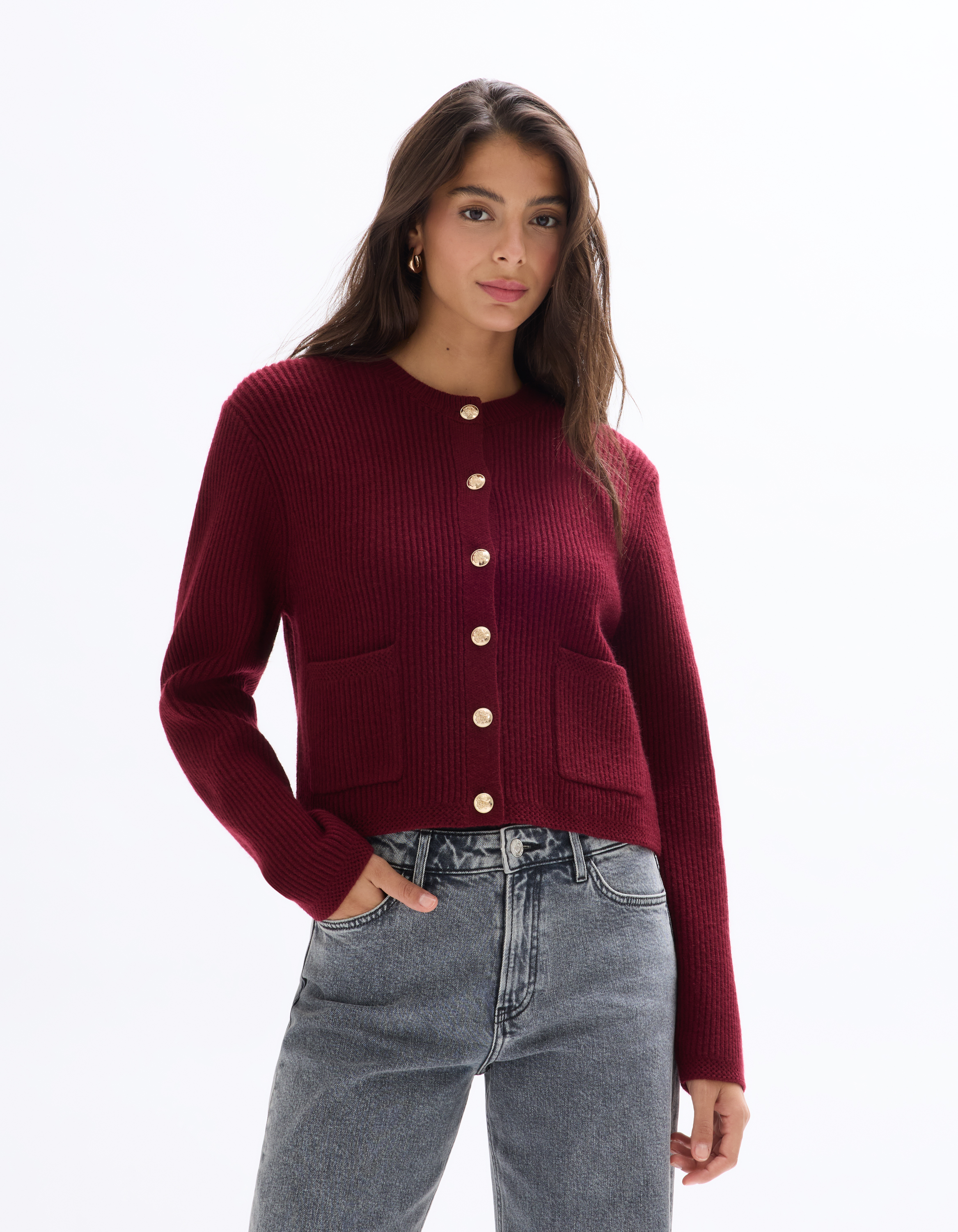Gilet boutonné manches longues - rouge - celio - Modalova