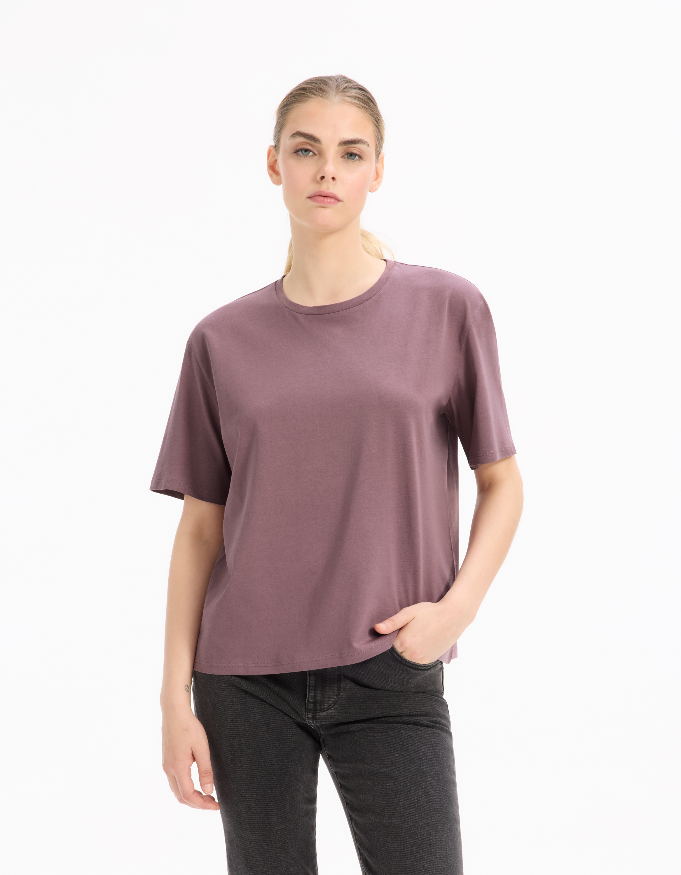 T-shirt en coton biologique col rond - violet - celio - Modalova
