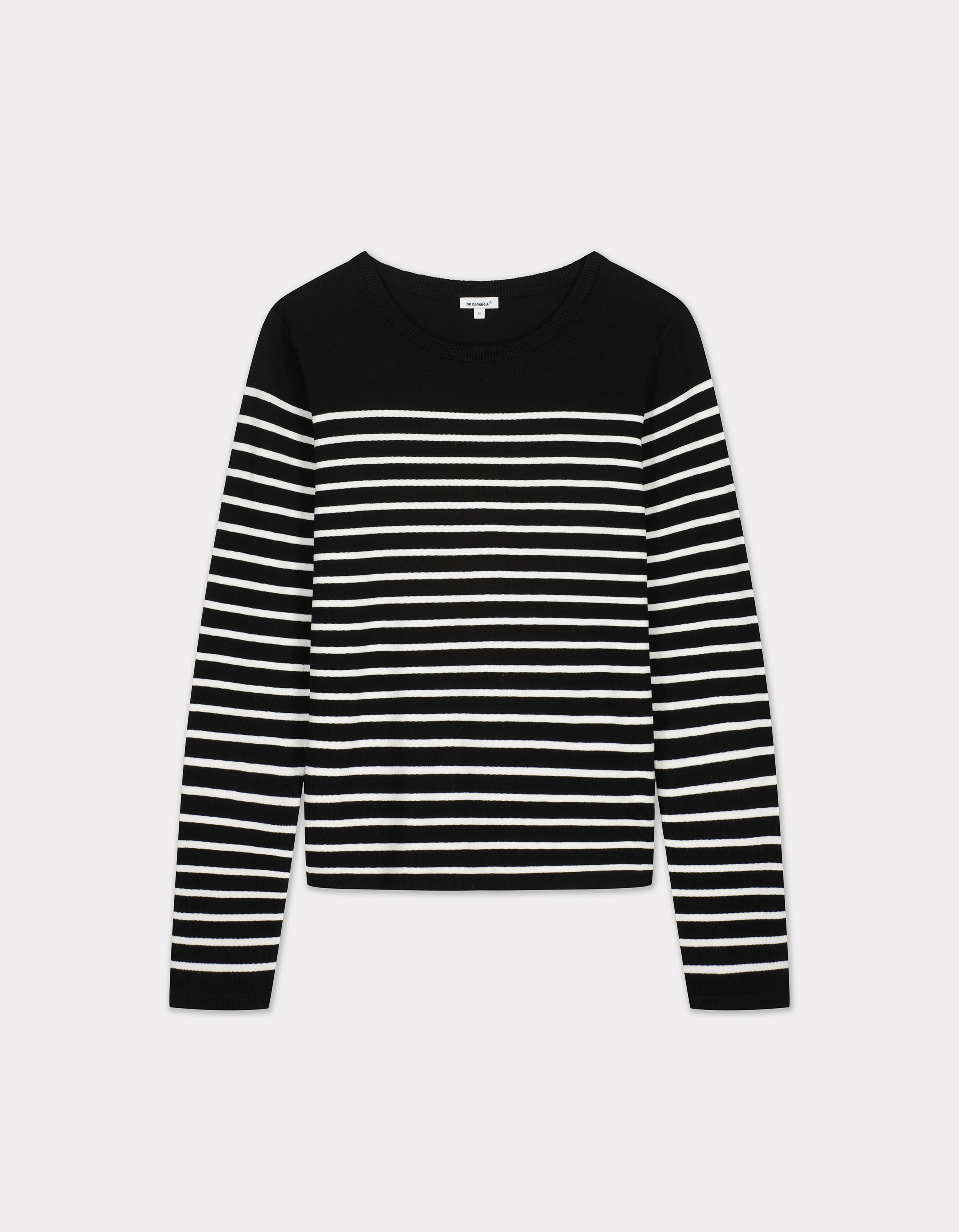 Pull fluide rayé en viscose Ecovero - noir