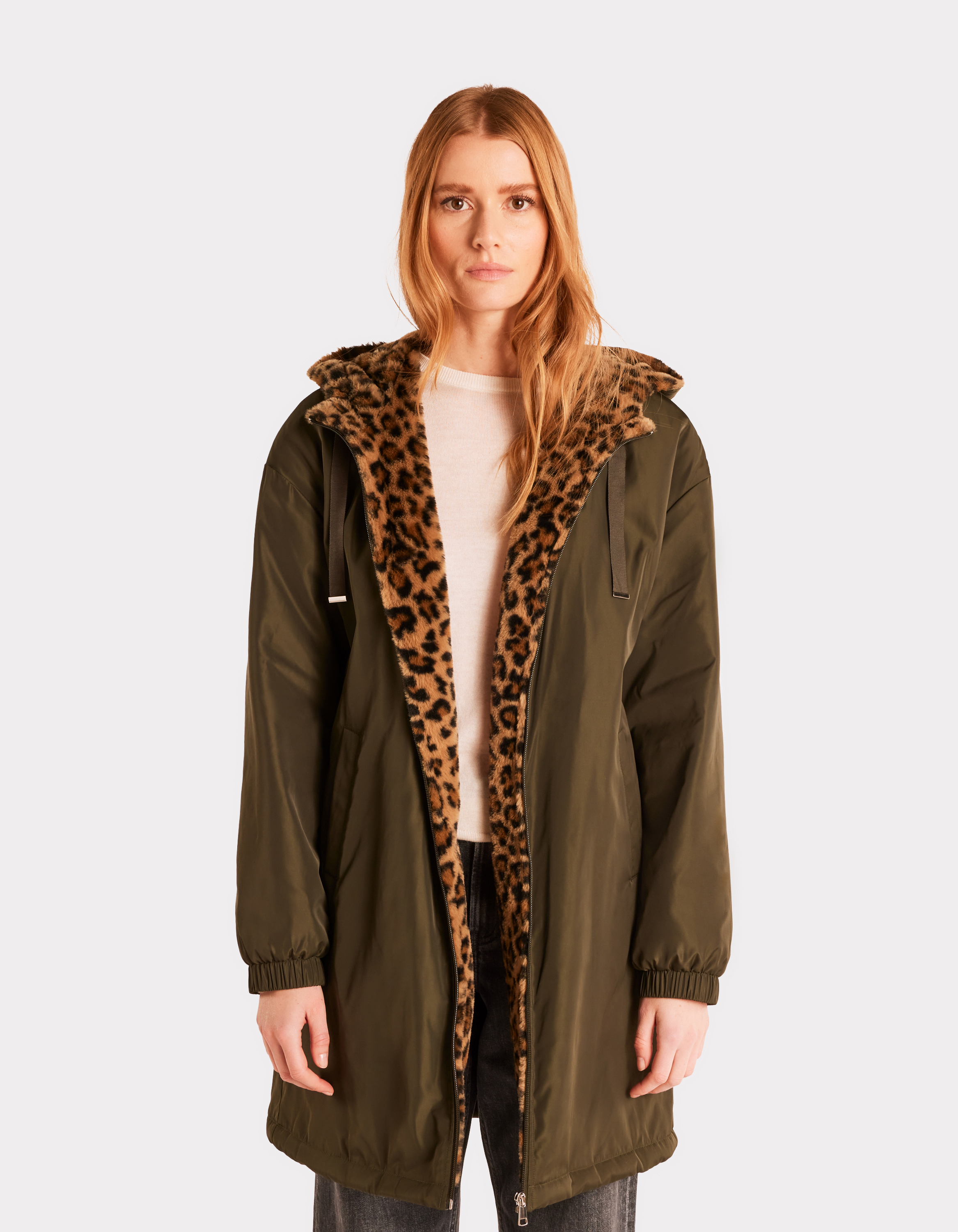 Parka mi-long - kaki et léopard - celio - Modalova