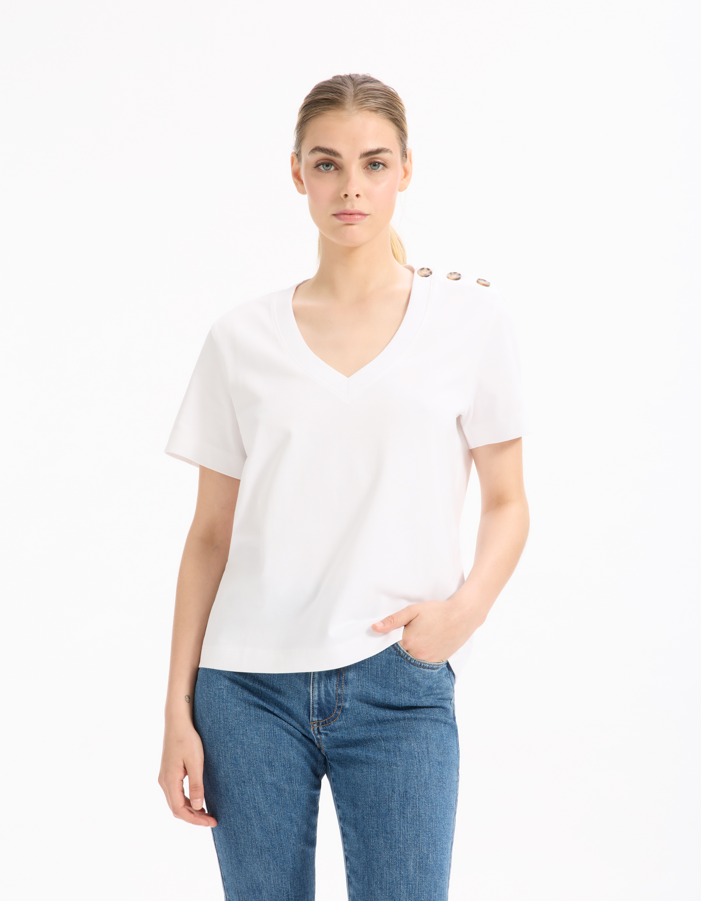 T-shirt en coton boutonné - blanc - celio - Modalova