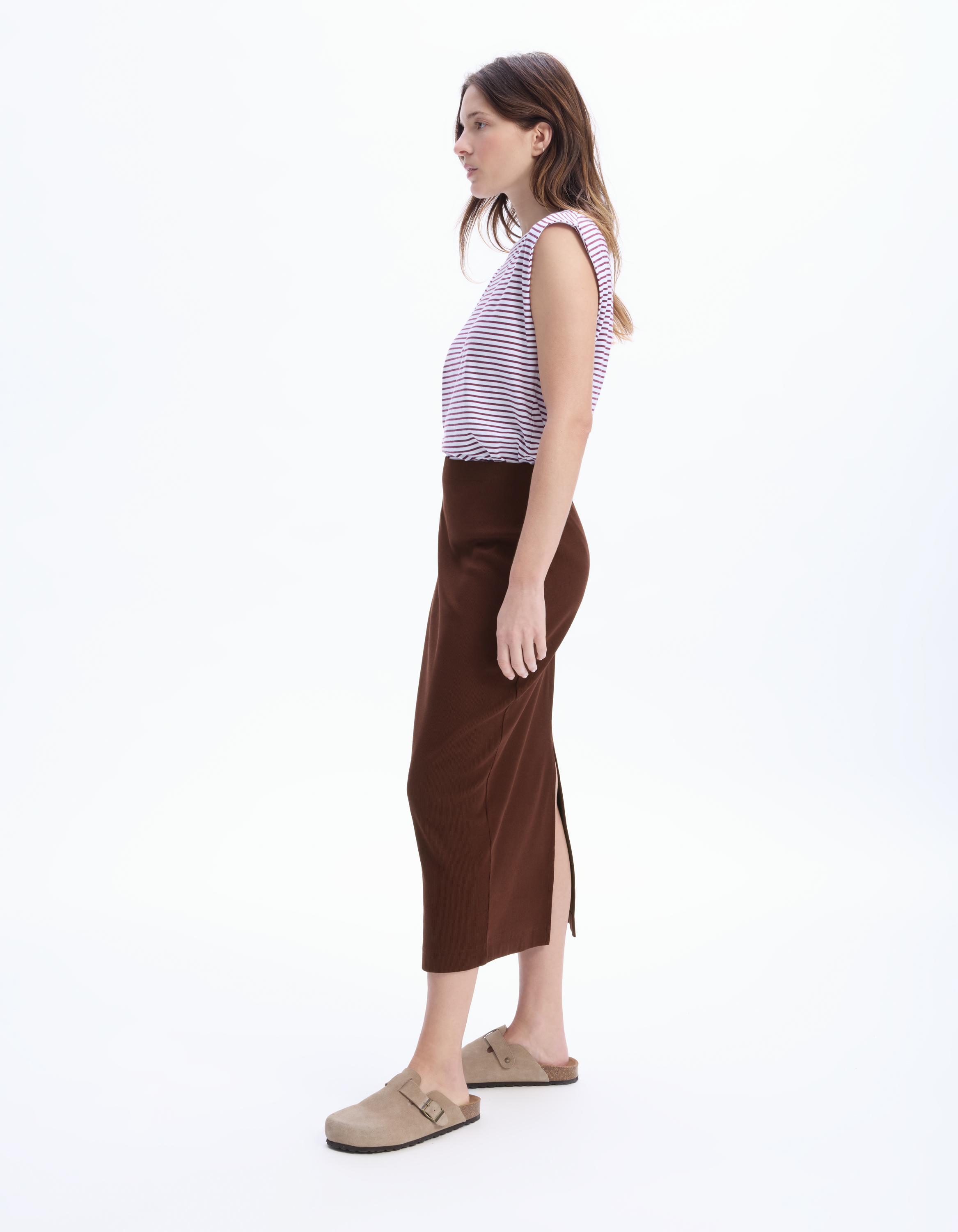 Jupe en maille côtelée - marron - celio - Modalova
