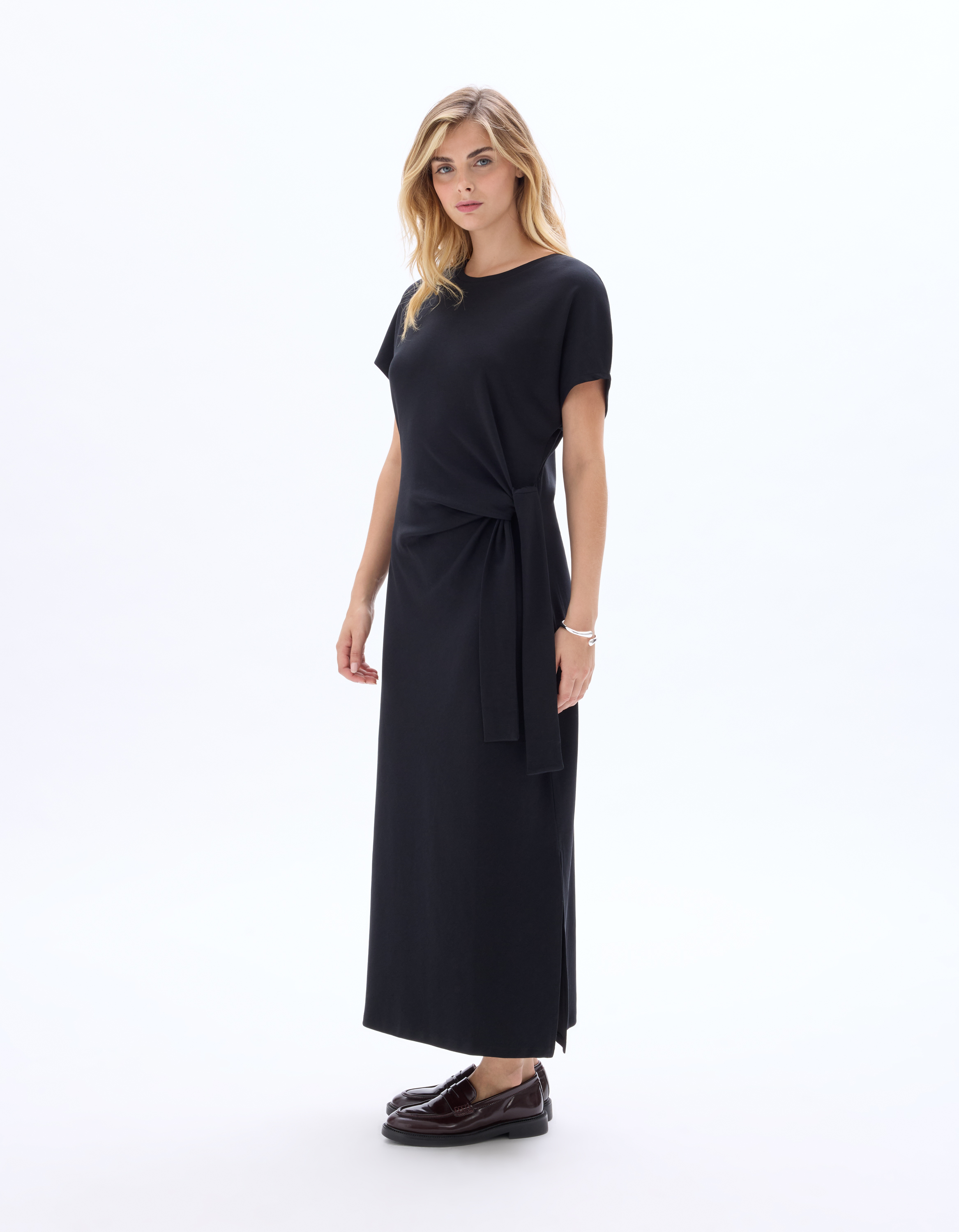 Robe longue nouée en coton - noir - celio - Modalova