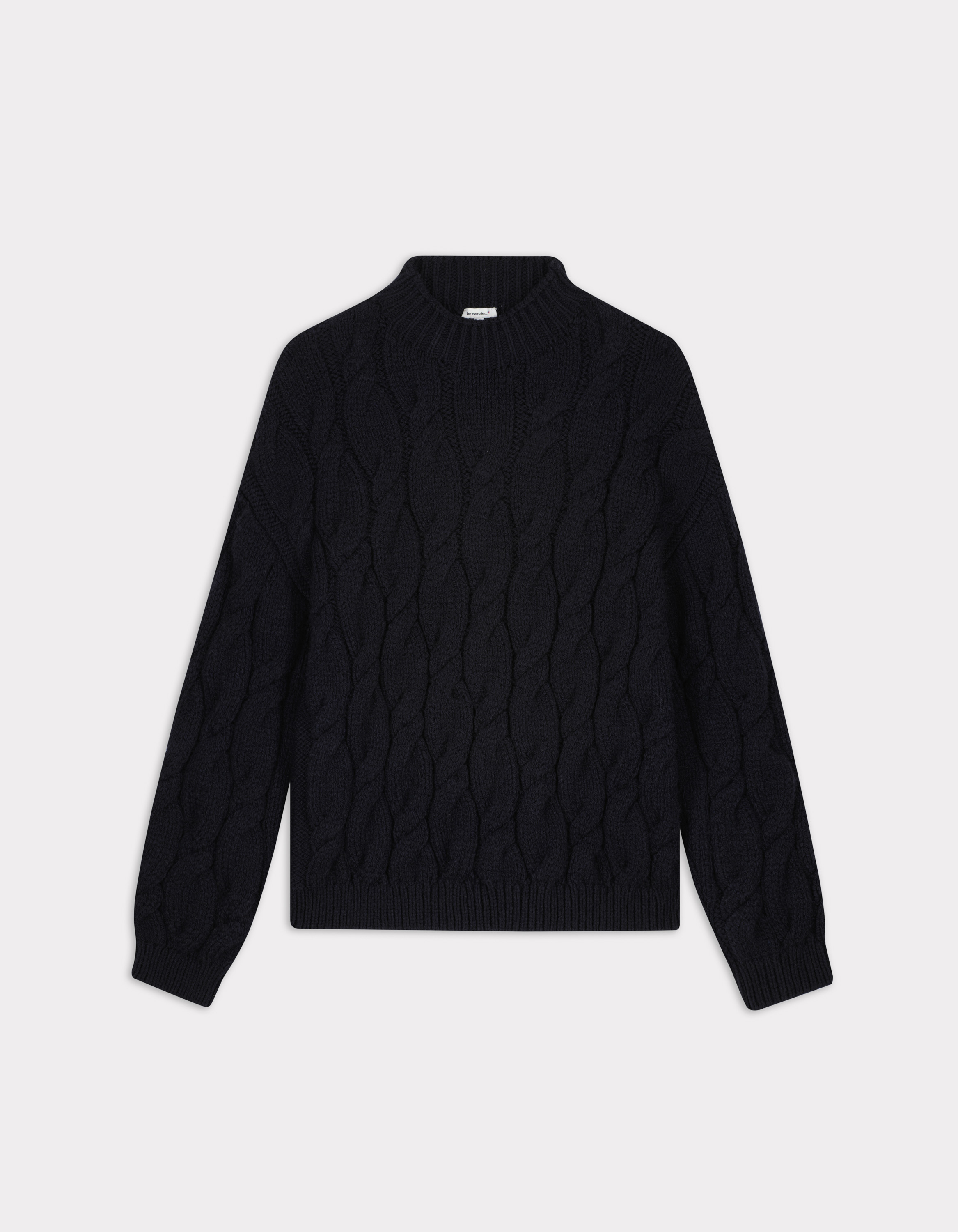 Pull col rond torsades - marine