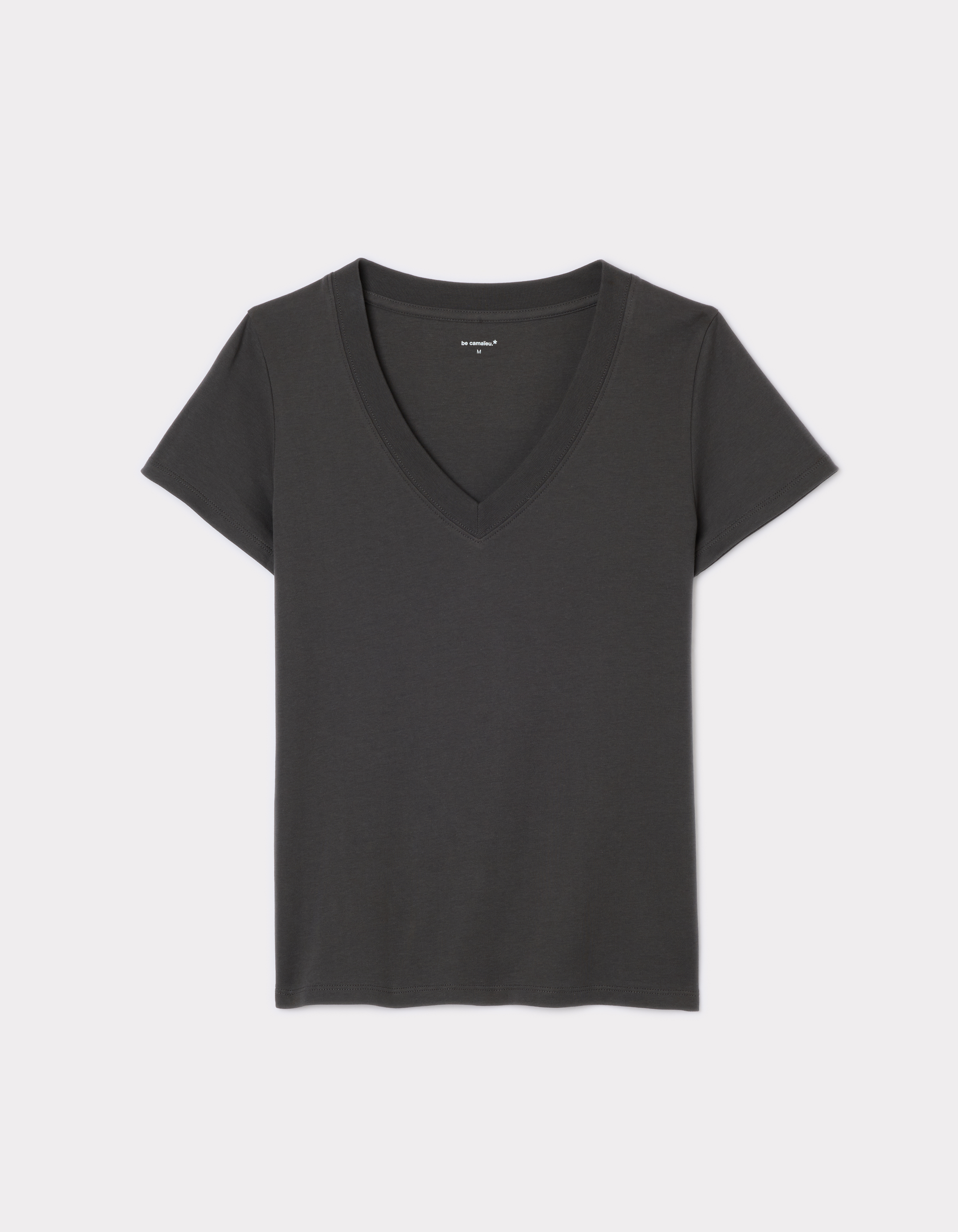 T-shirt en coton doux col V - gris