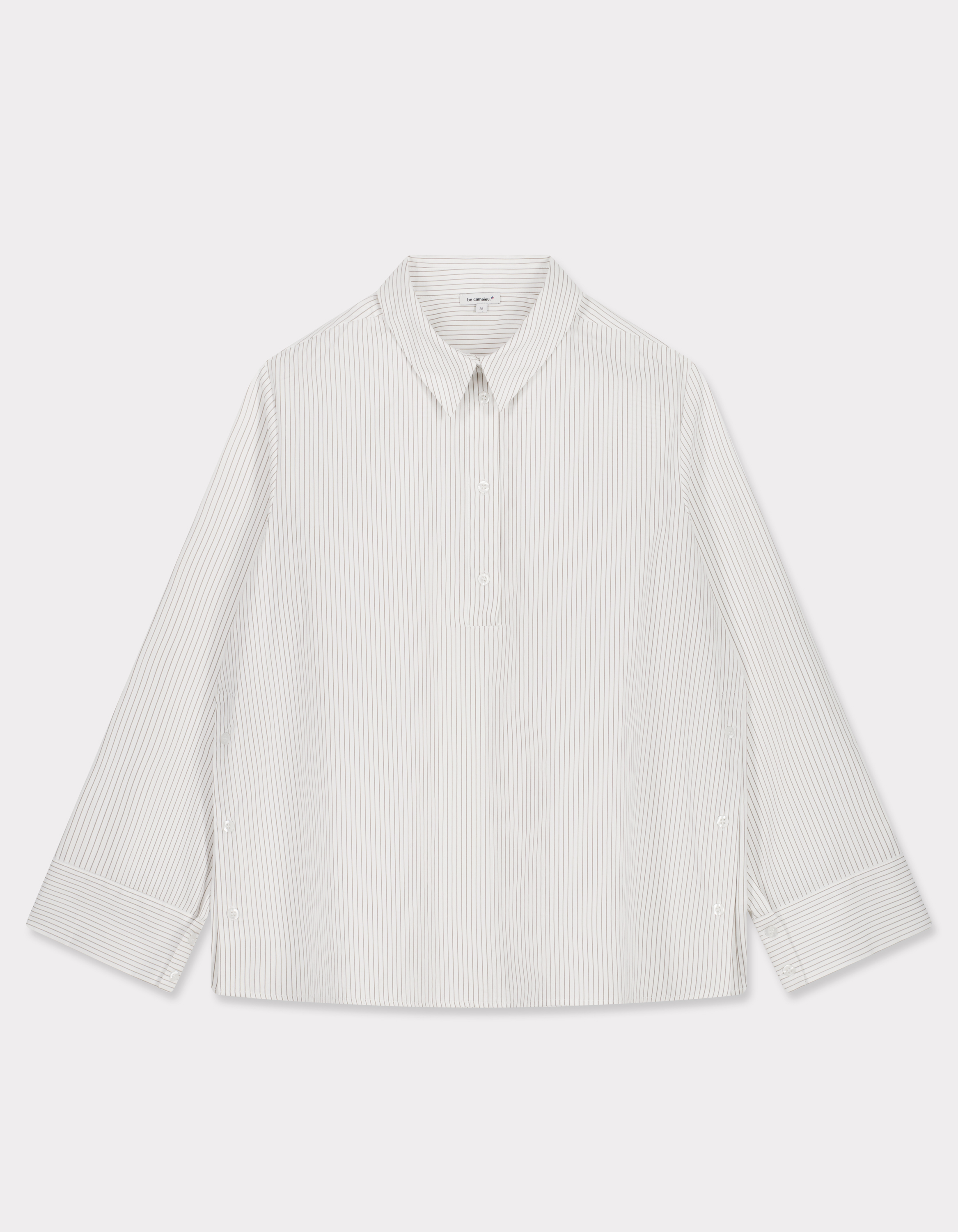 Chemise rayée avec ouverture côté - beige