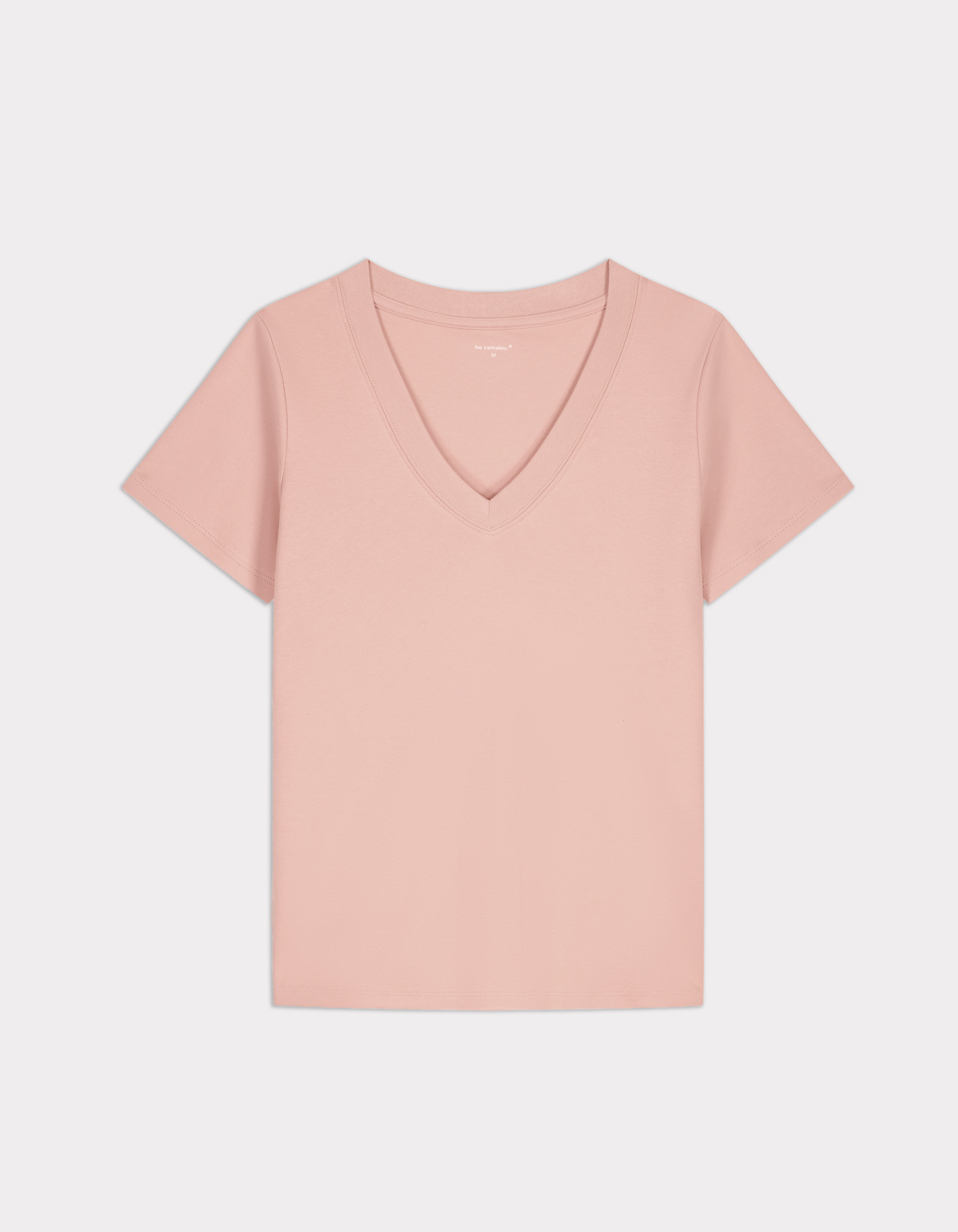 T-shirt en coton doux col V - rose