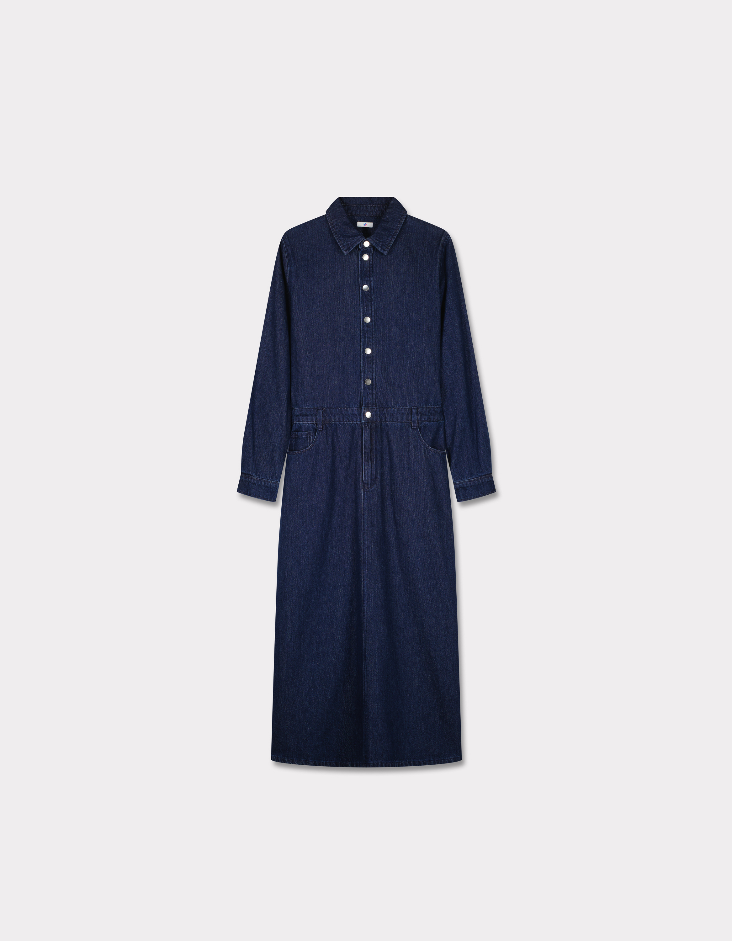 Robe longue en jean col chemise - bleu