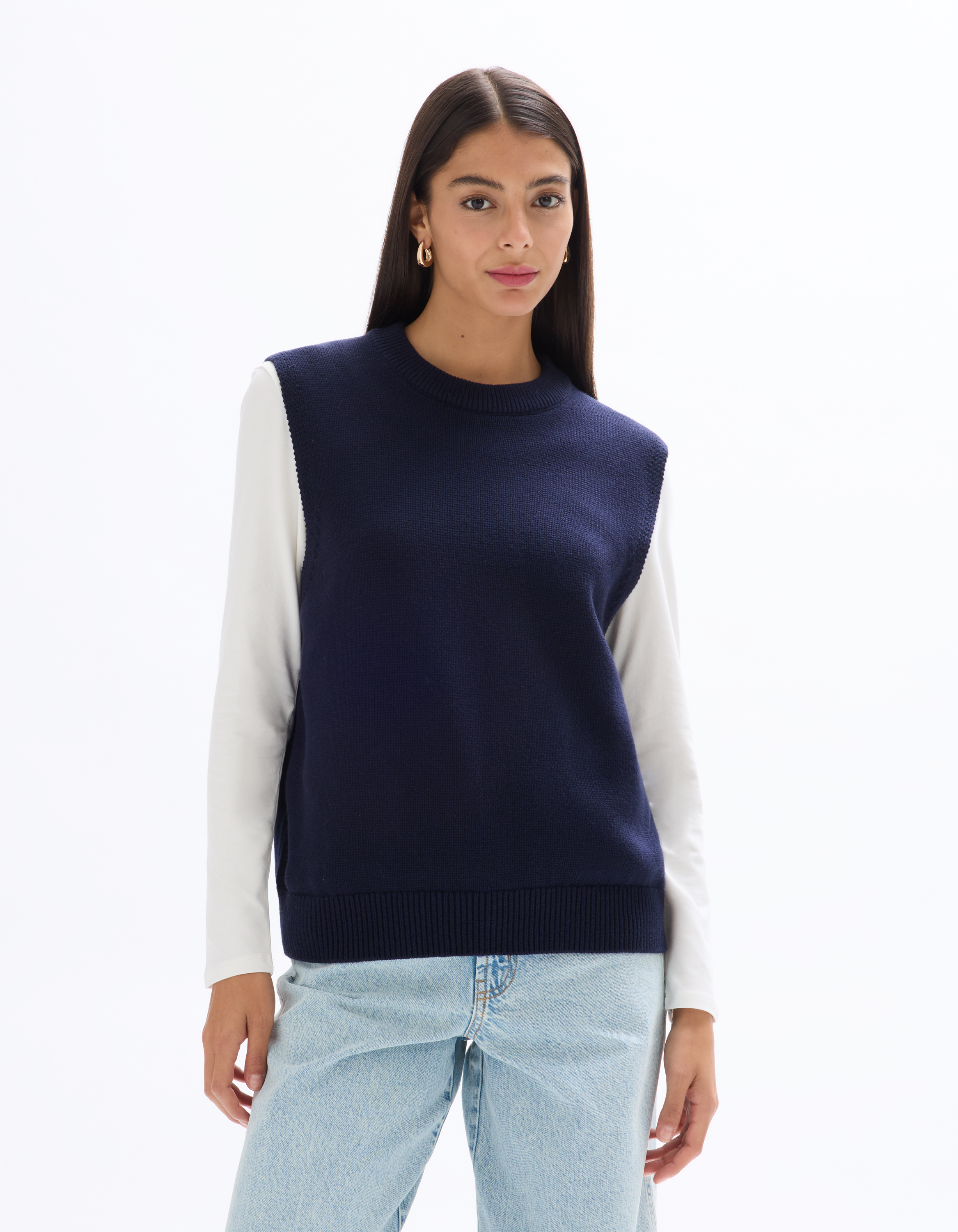 Pull sans manches col rond-marine - celio - Modalova