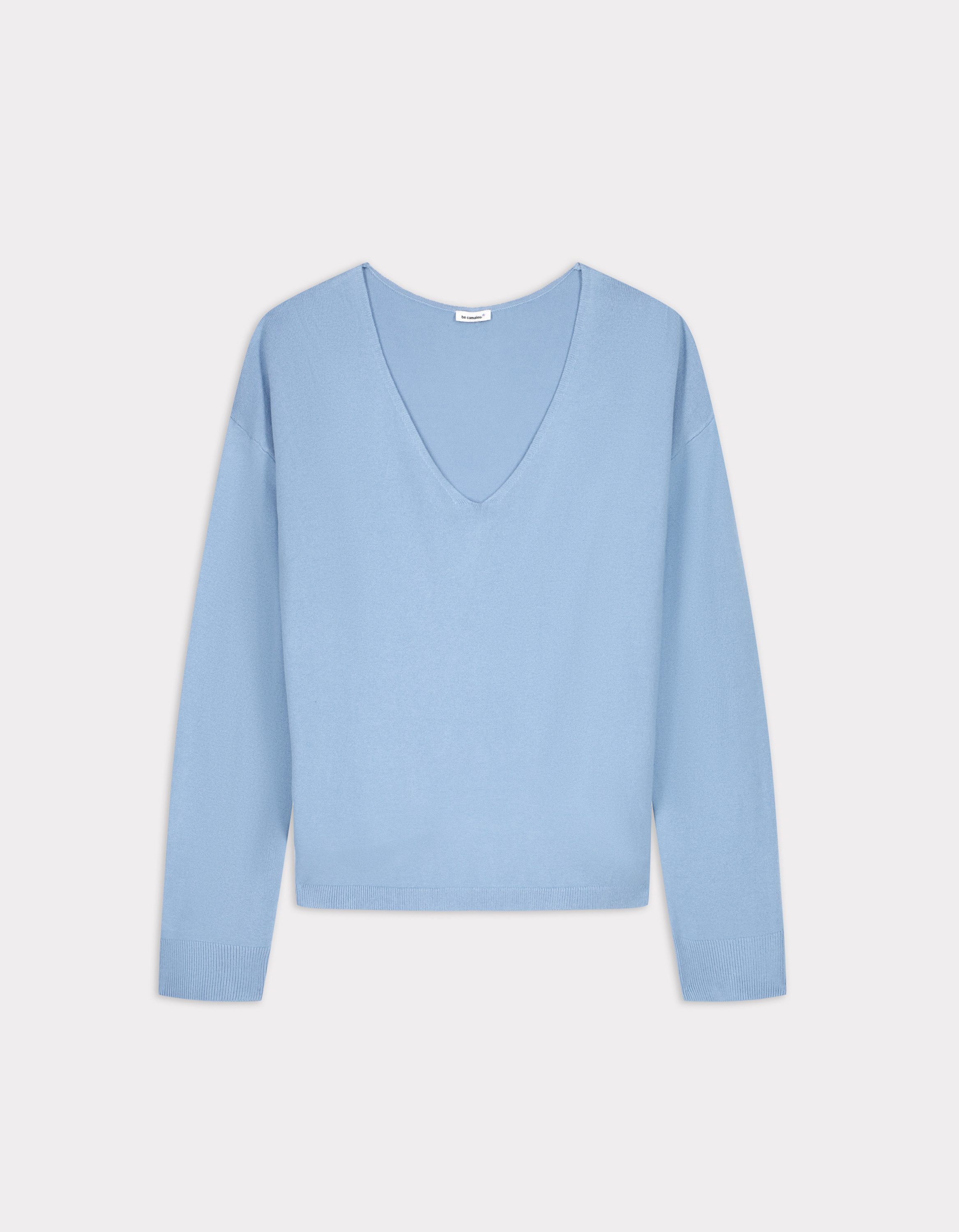 Pull fluide col V en viscose Ecovero - bleu clair
