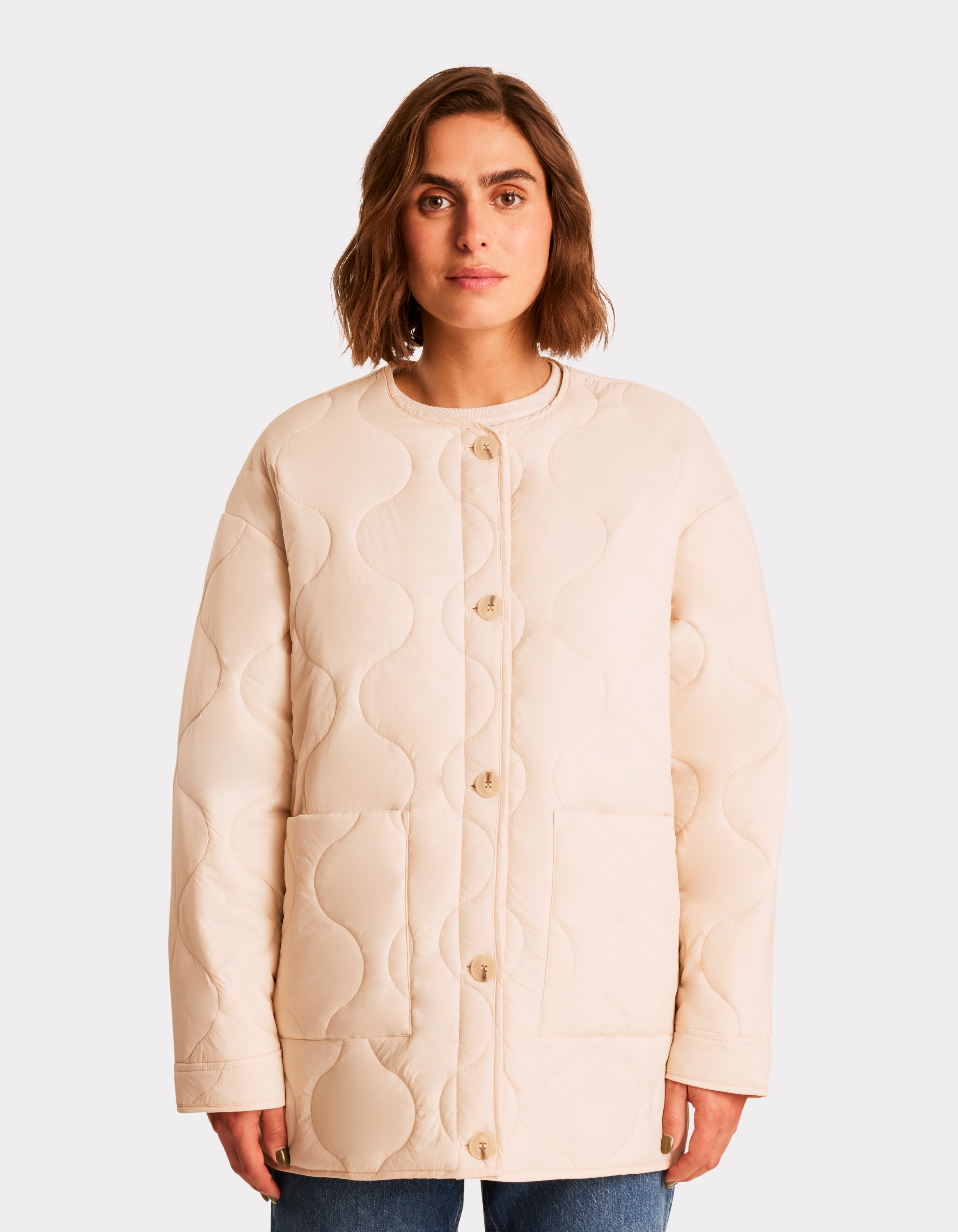 Veste matelassé col rond - beige - celio - Modalova