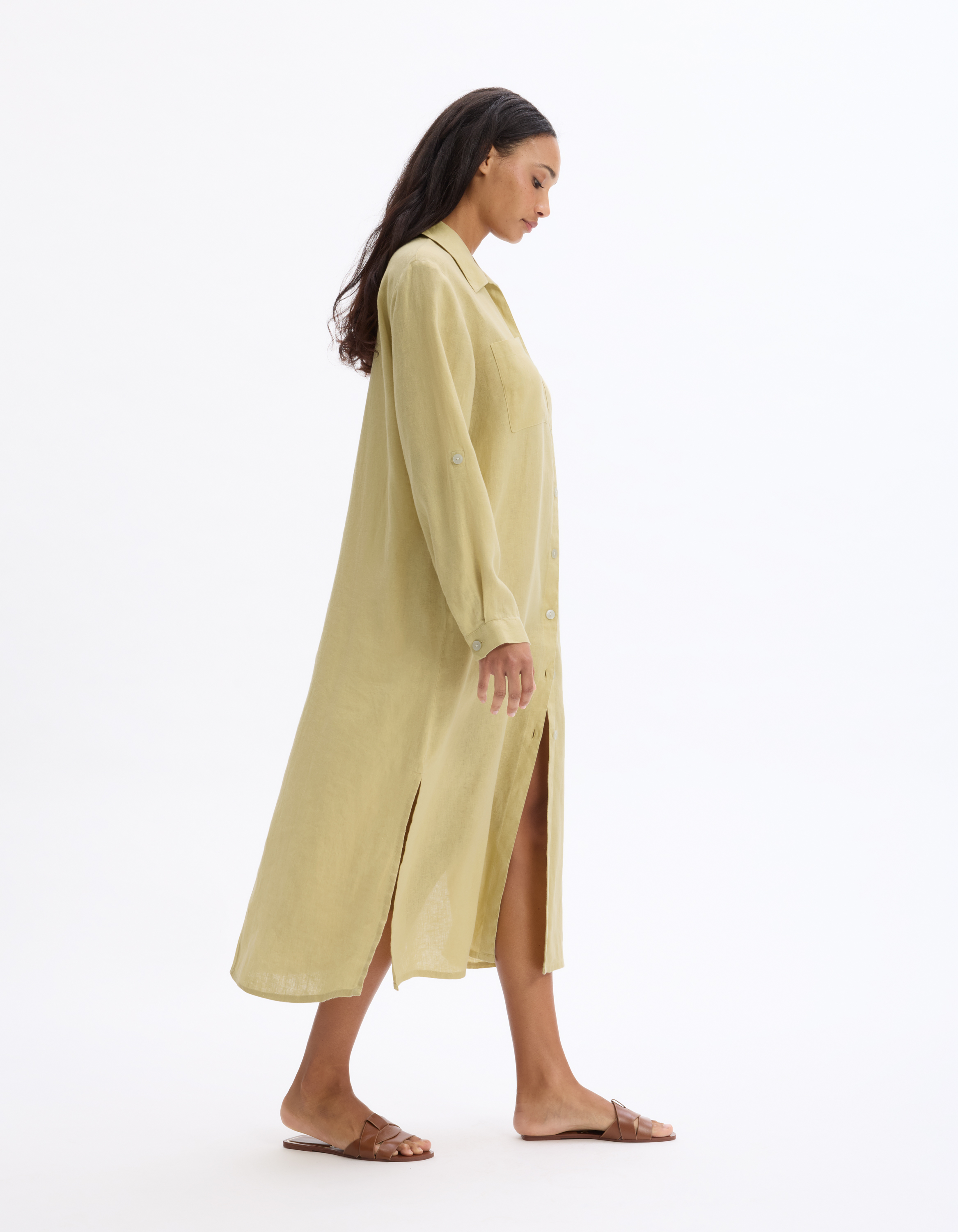 Robe longue en lin - jaune - celio - Modalova