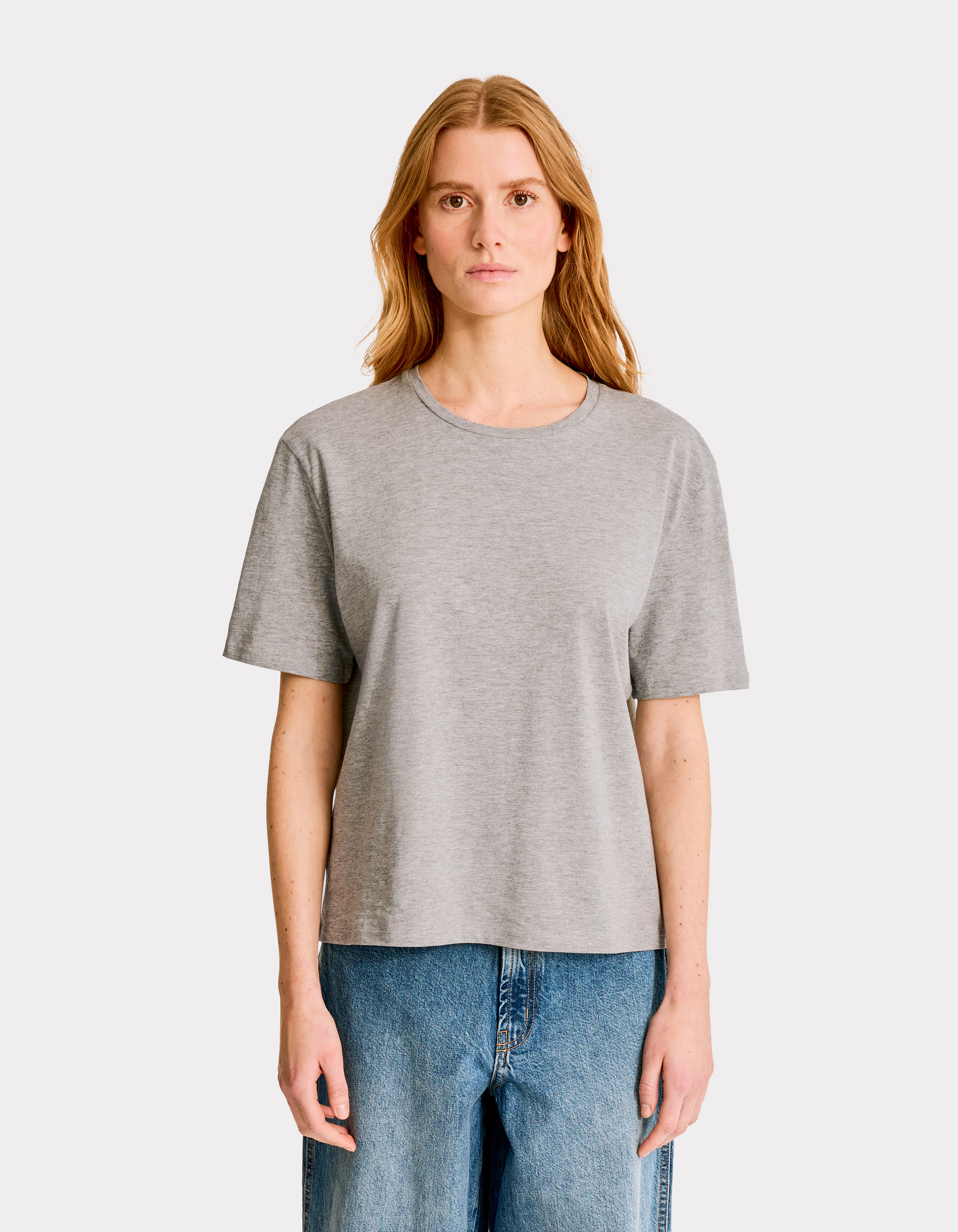 T-shirt en coton à col rond - gris clair - celio - Modalova