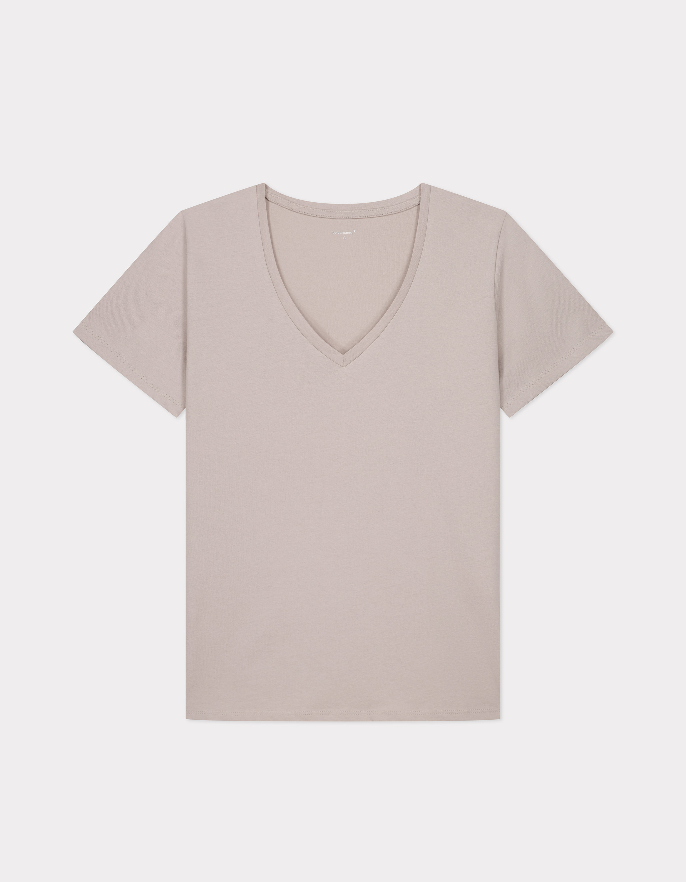 T-shirt en coton biologique col V - beige