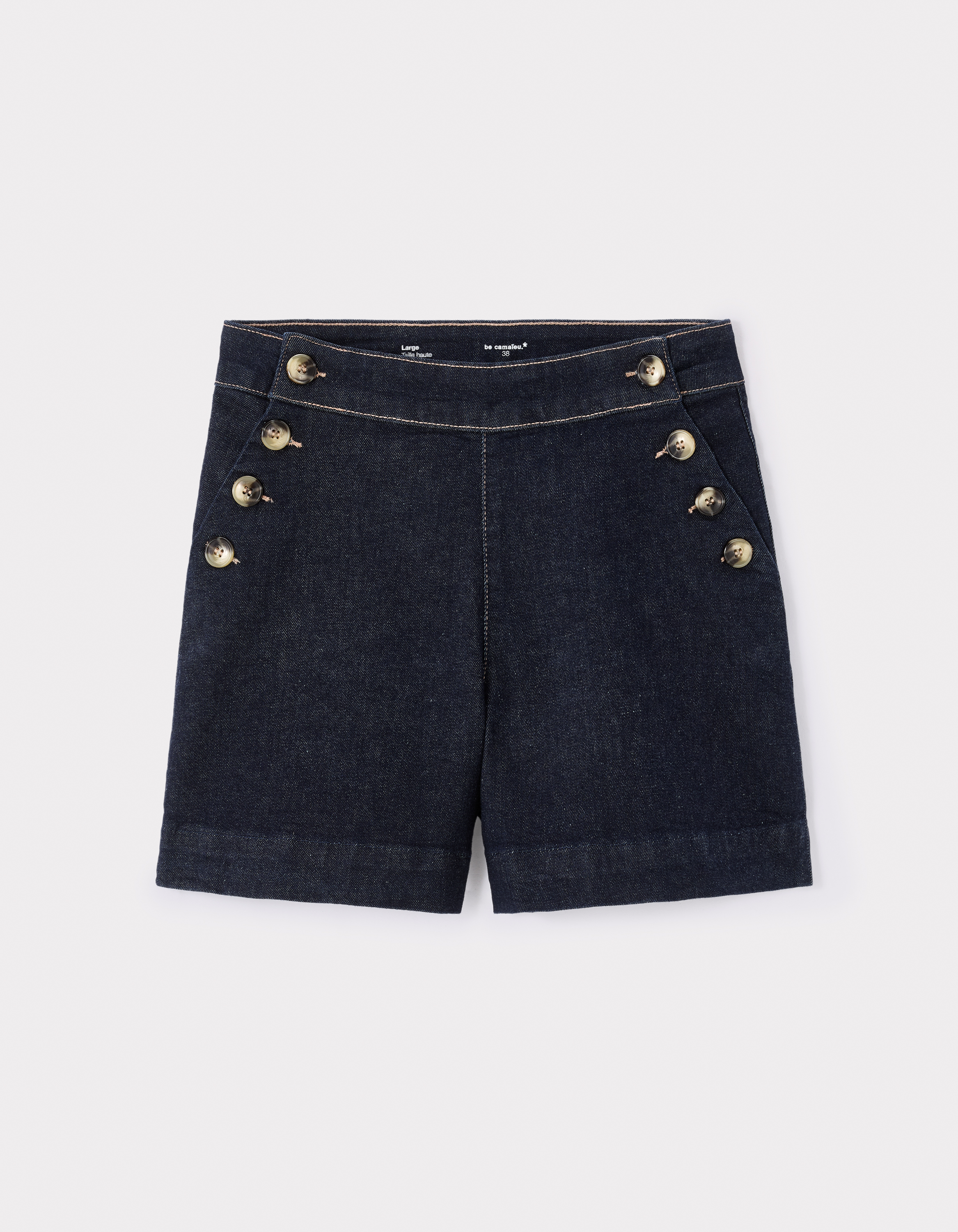 Short flat à boutons décoratifs - denim