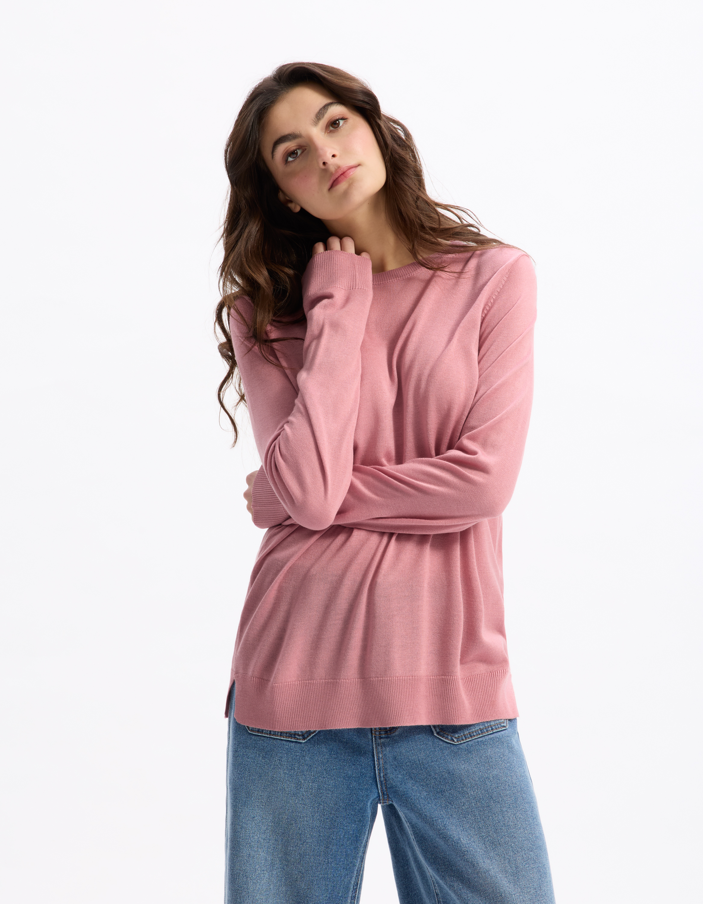 Pull maille fine à manches longues - rose - celio - Modalova