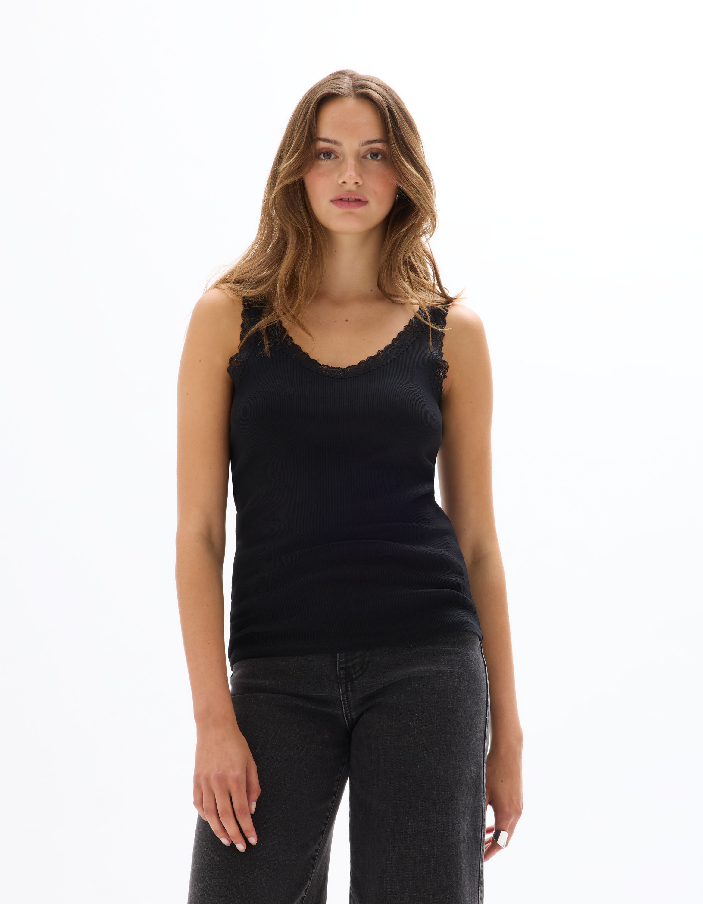 Débardeur côtelé à dentelle - celio - Modalova