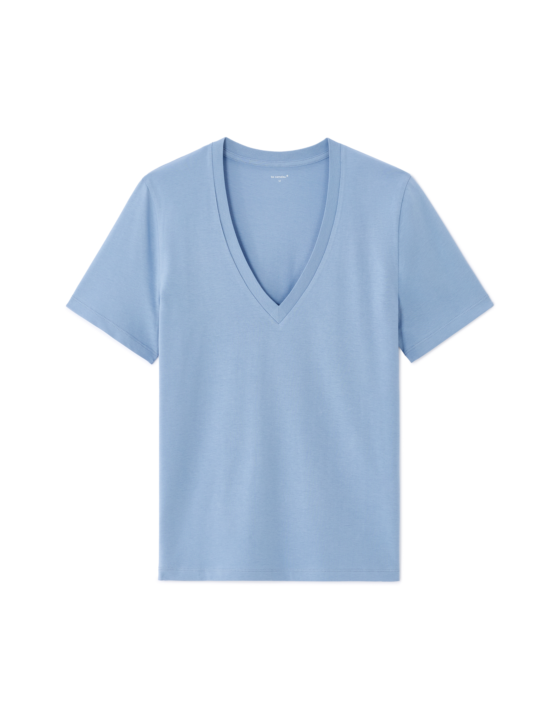 T-shirt manches courtes à col v - bleu