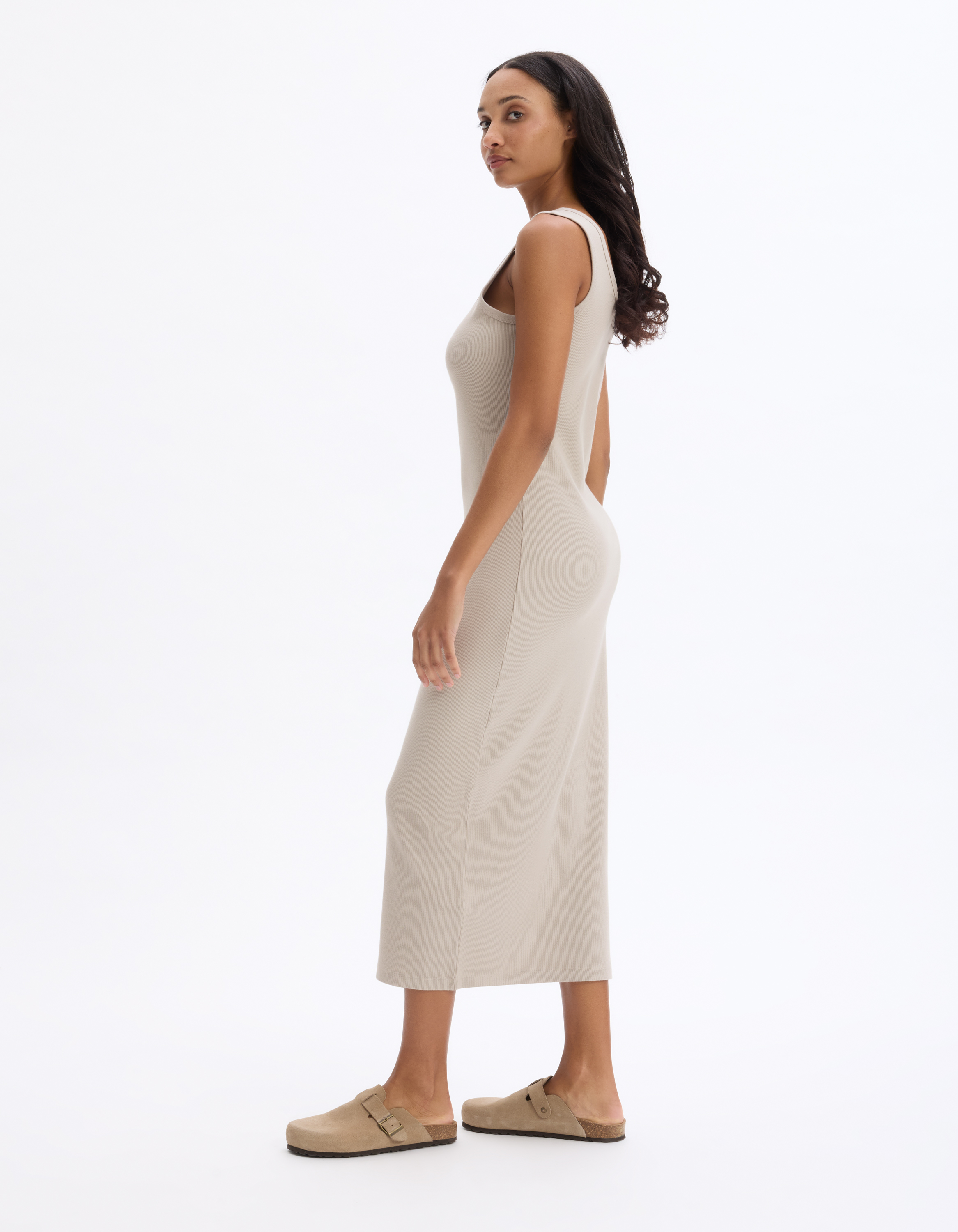 Robe longue côtelée en coton - gris - celio - Modalova