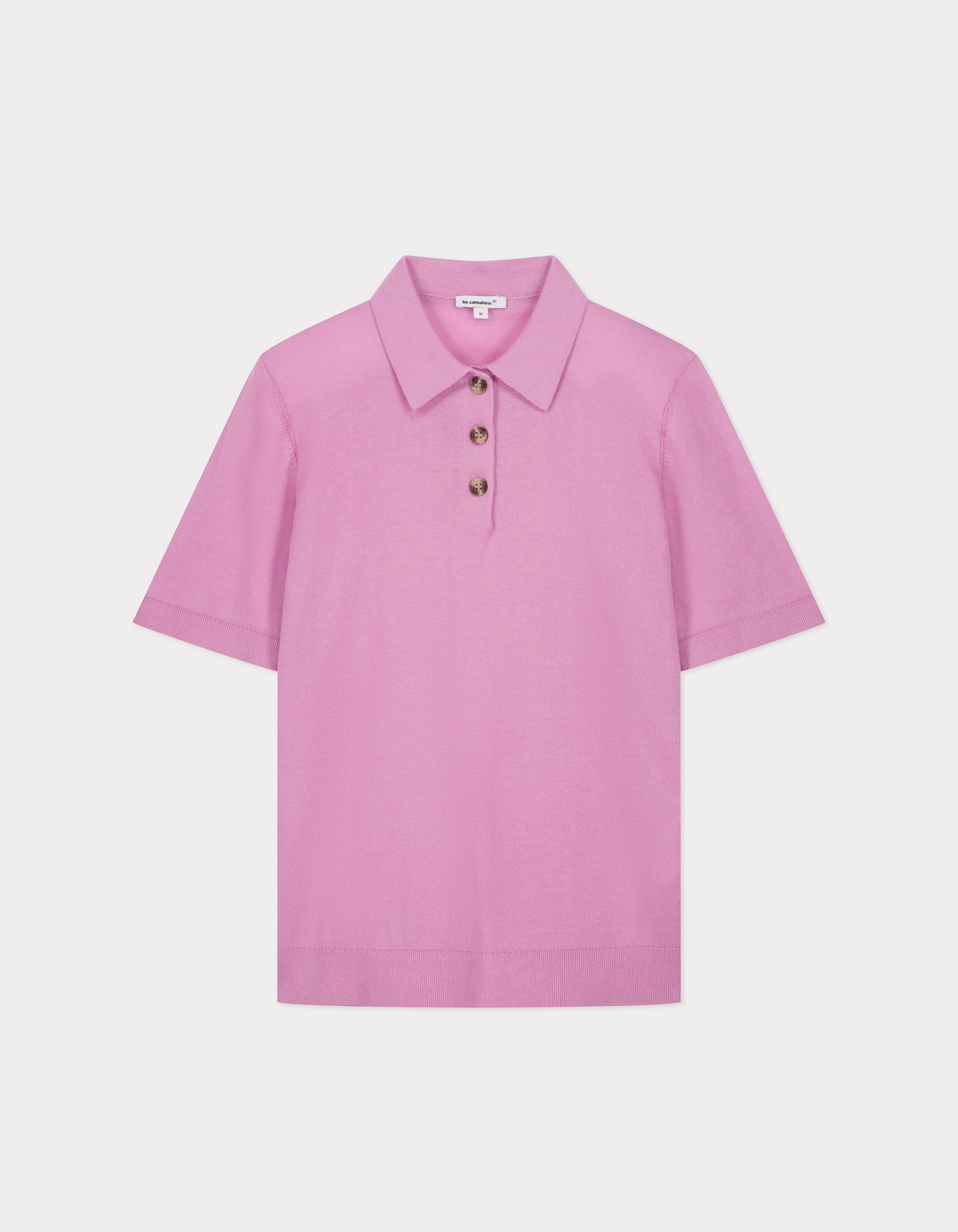 Pull polo manches courtes en maille - rose