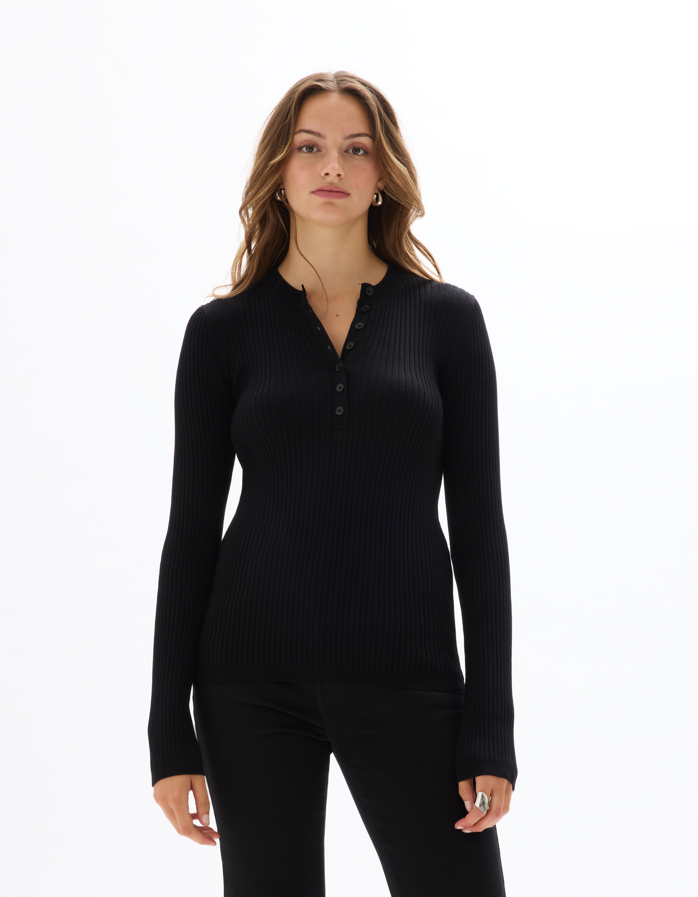 Pull à col rond boutonné - noir - celio - Modalova