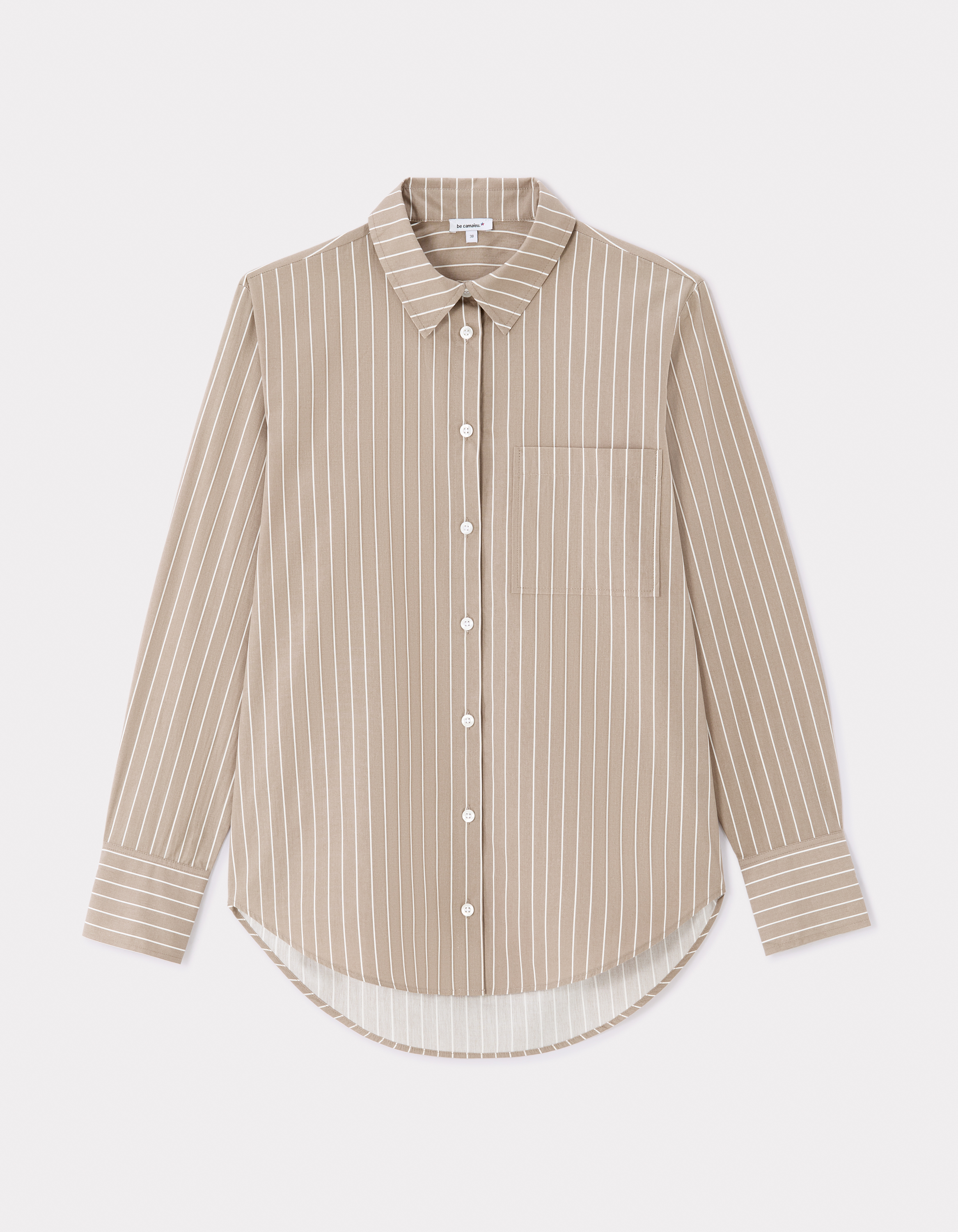 Chemise rayée droite en coton - beige