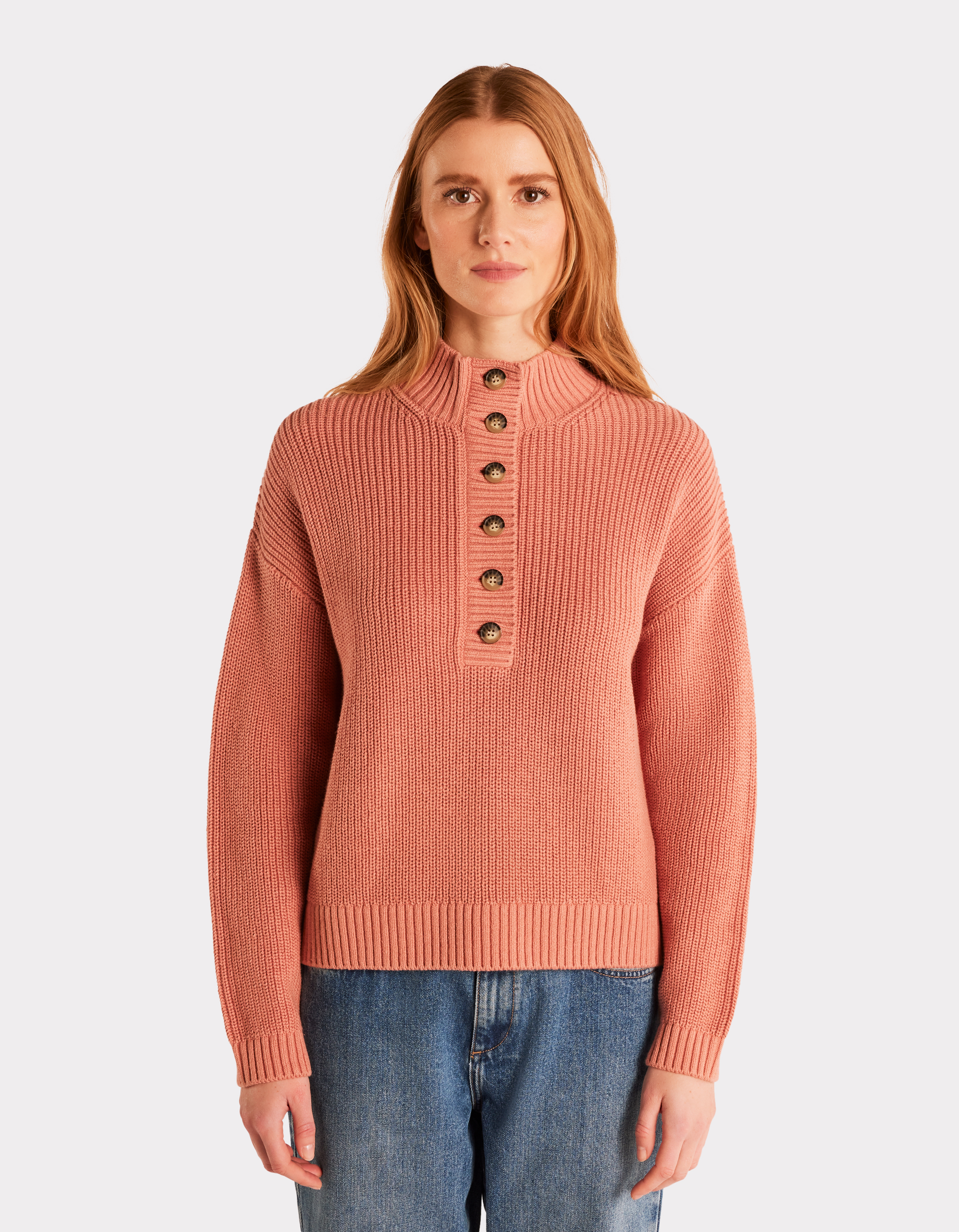 Pull en coton chaud col montant - rose - celio - Modalova