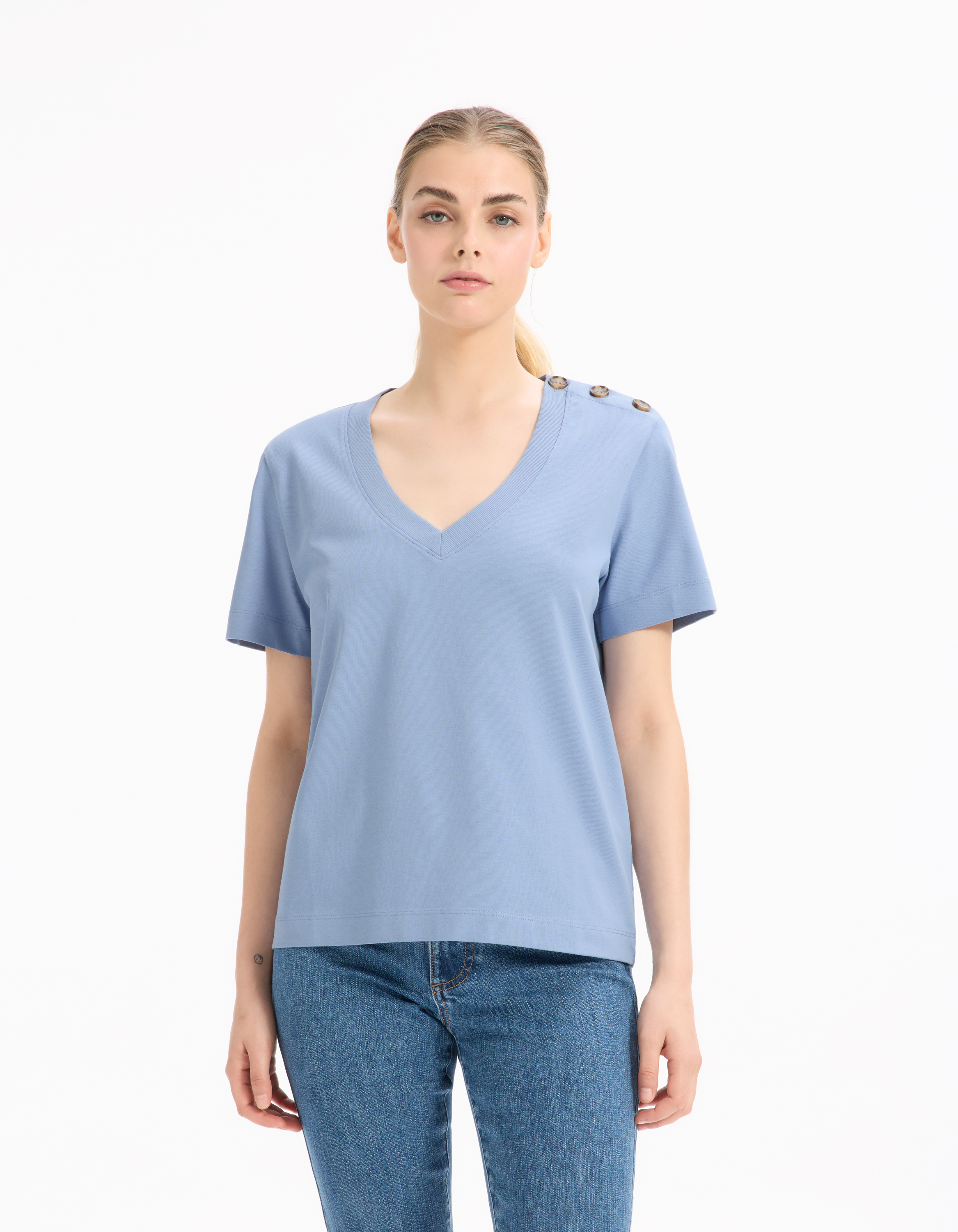 T-shirt en coton boutonné - bleu - celio - Modalova