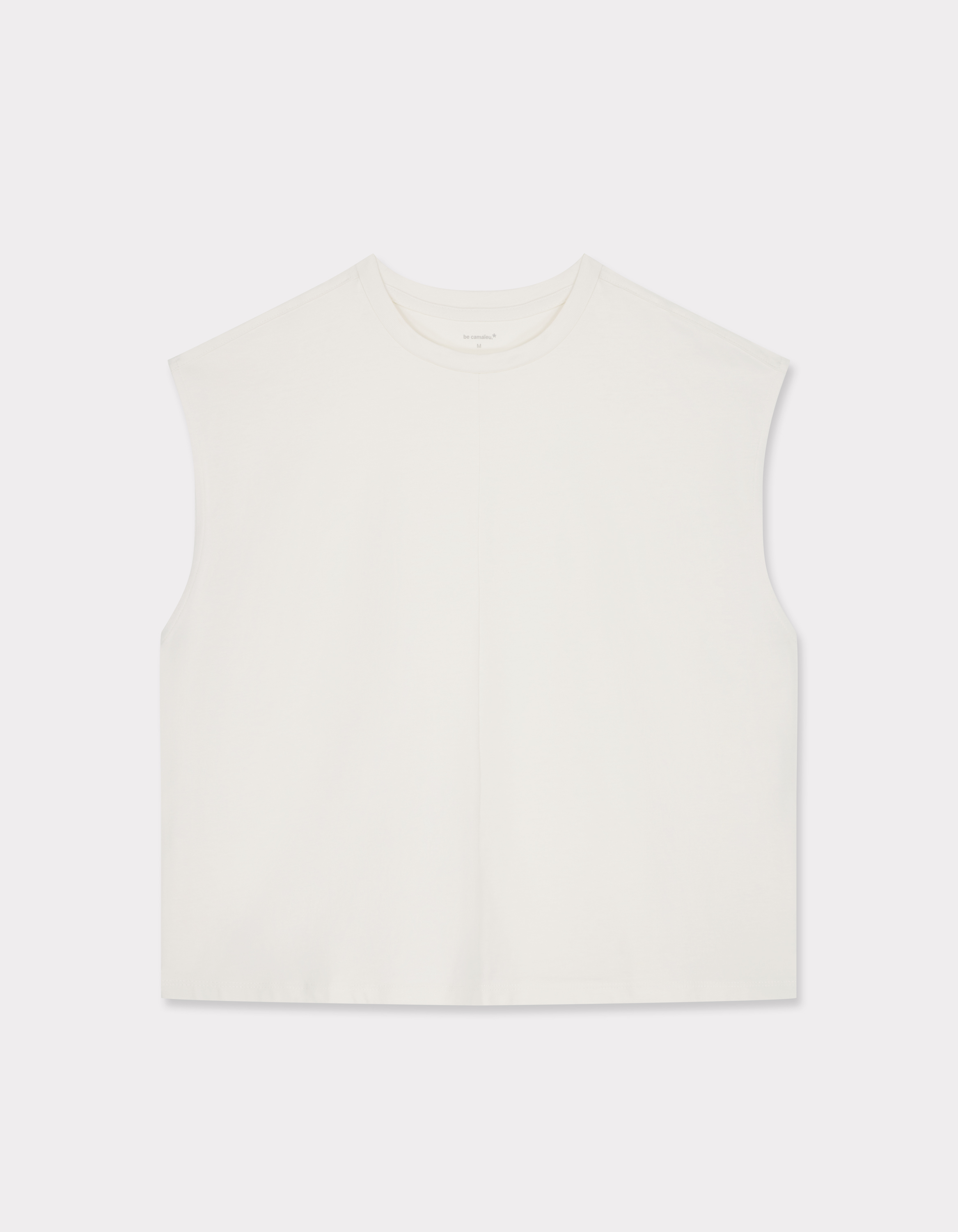 T-shirt sans manche en coton boxy - ecru