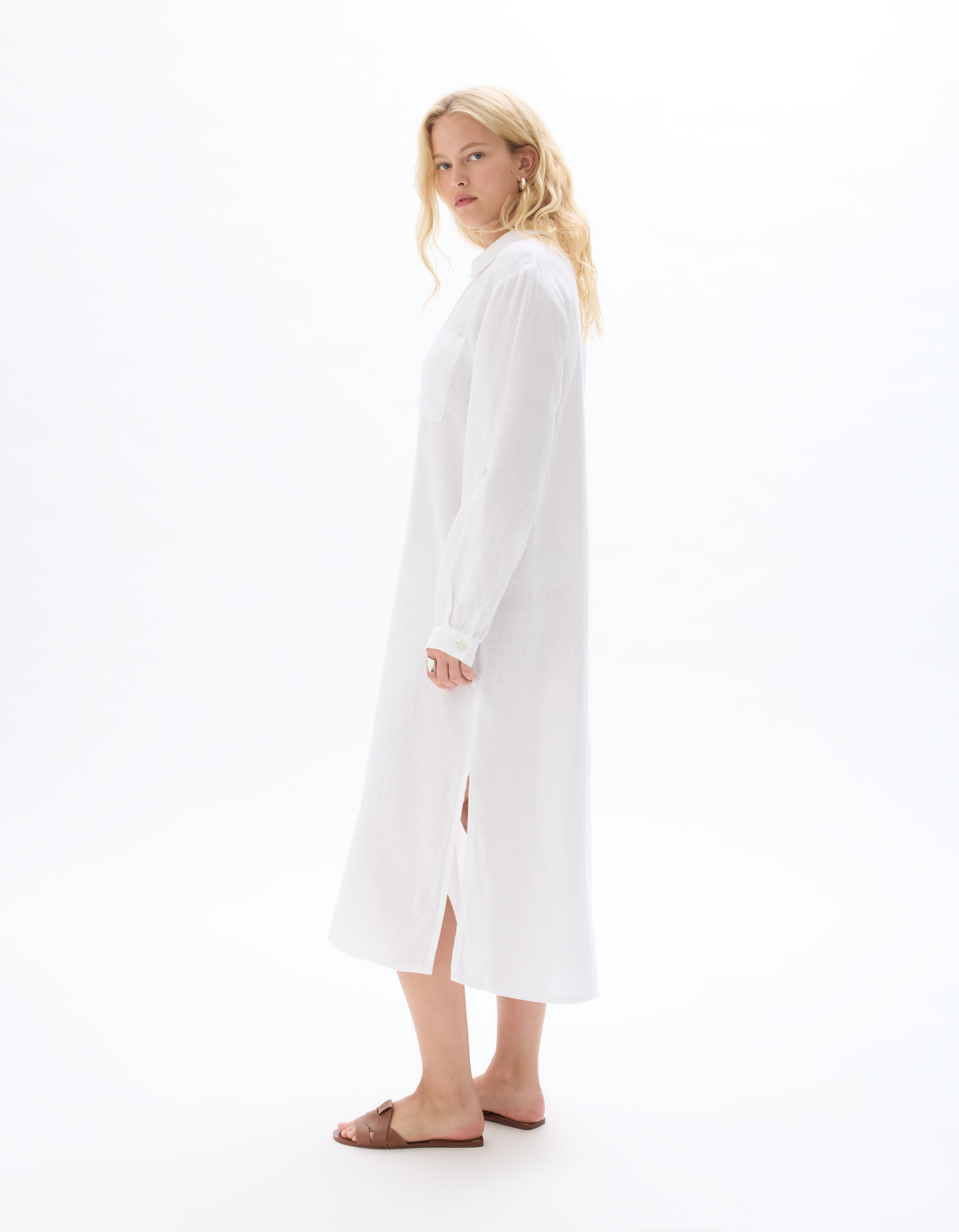 Robe longue en lin - blanc - celio - Modalova