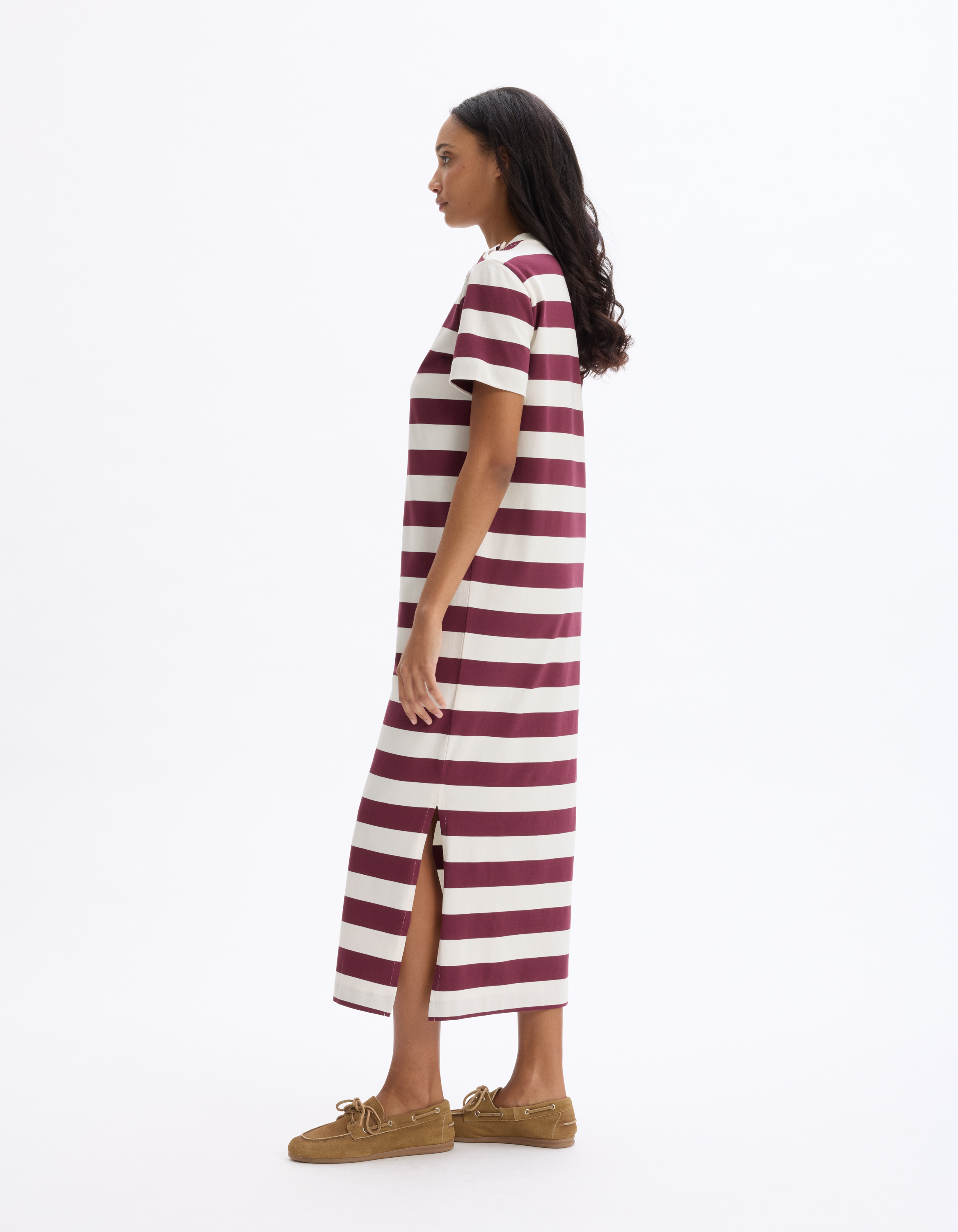Robe longue boutonnée à rayures - bordeaux - celio - Modalova