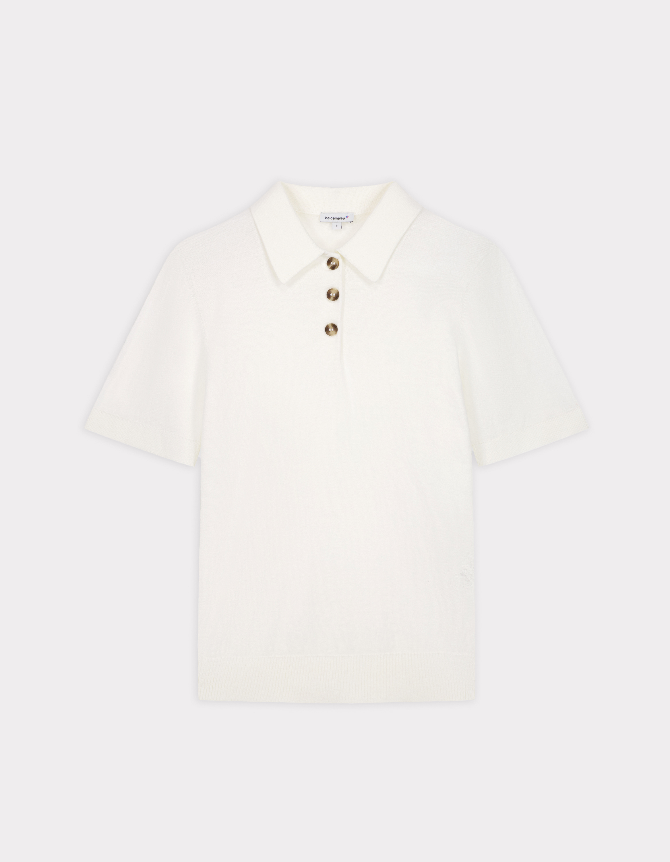 Pull polo manches courtes en maille - écru
