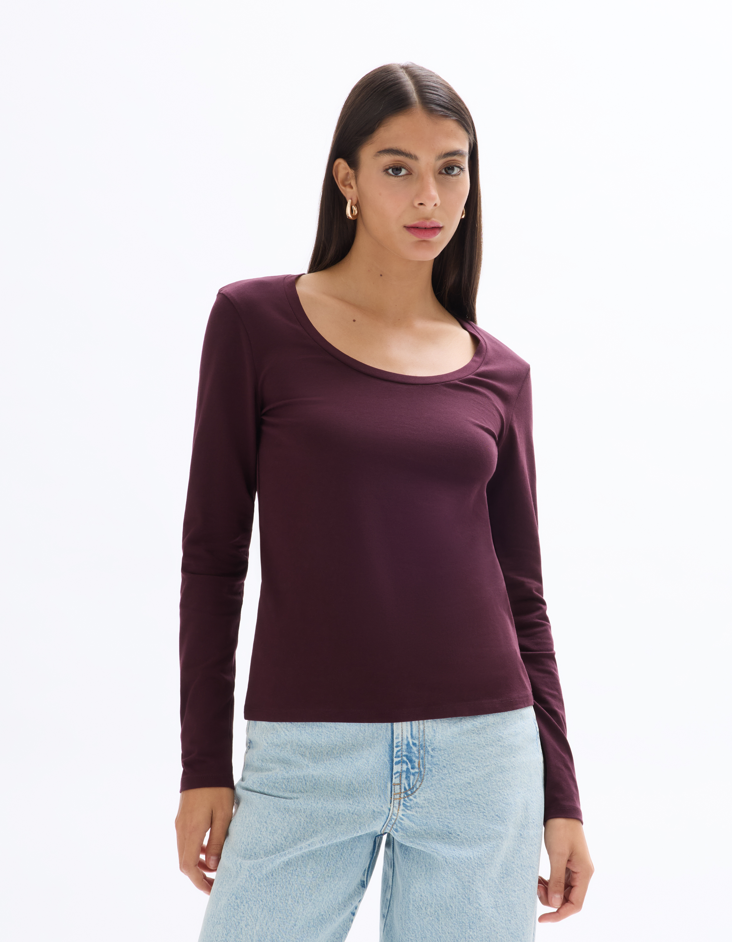 T-shirt ajusté à manches longues - bordeaux - celio - Modalova