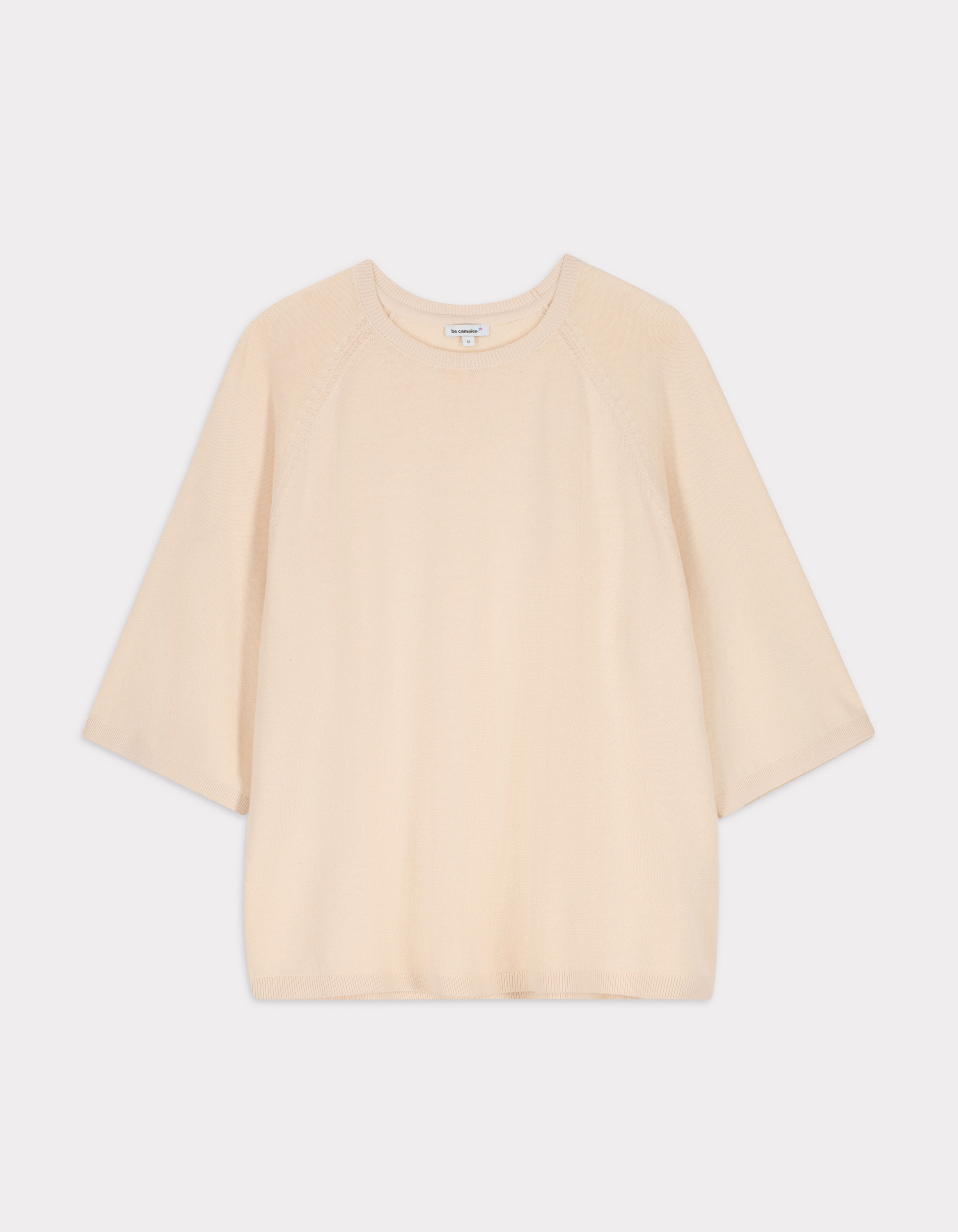 Pull manches courtes à col rond coton - beige
